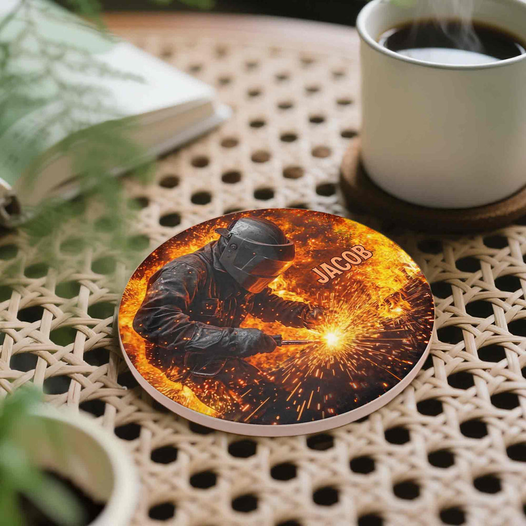 Personalized Ceramic Coaster Custom Name Gift for Dad