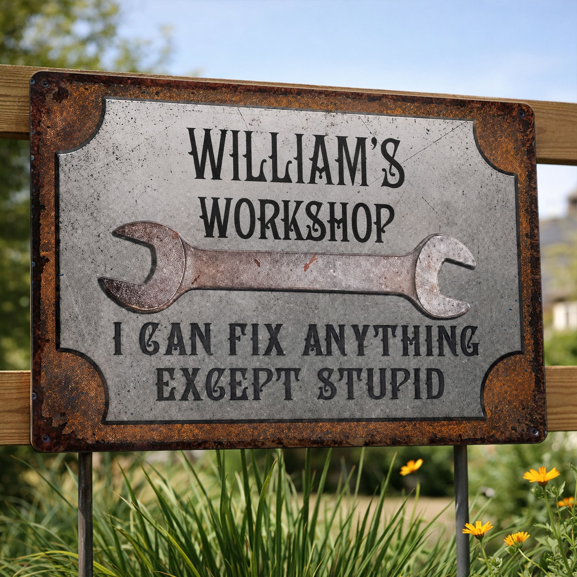 Personalized Metal Sign for Garage Custom Name Gift for Dad Metal Sign GradoCreations