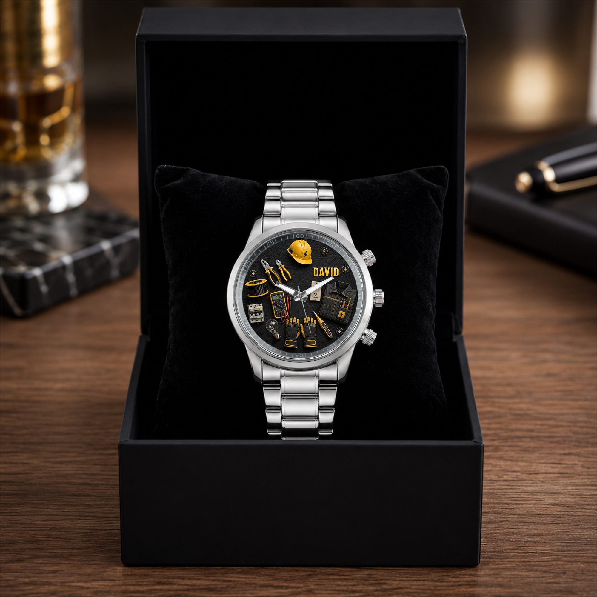 Personalized Custom Men's Watch for Electrician with Name Gift Men's Watch GradoCreations