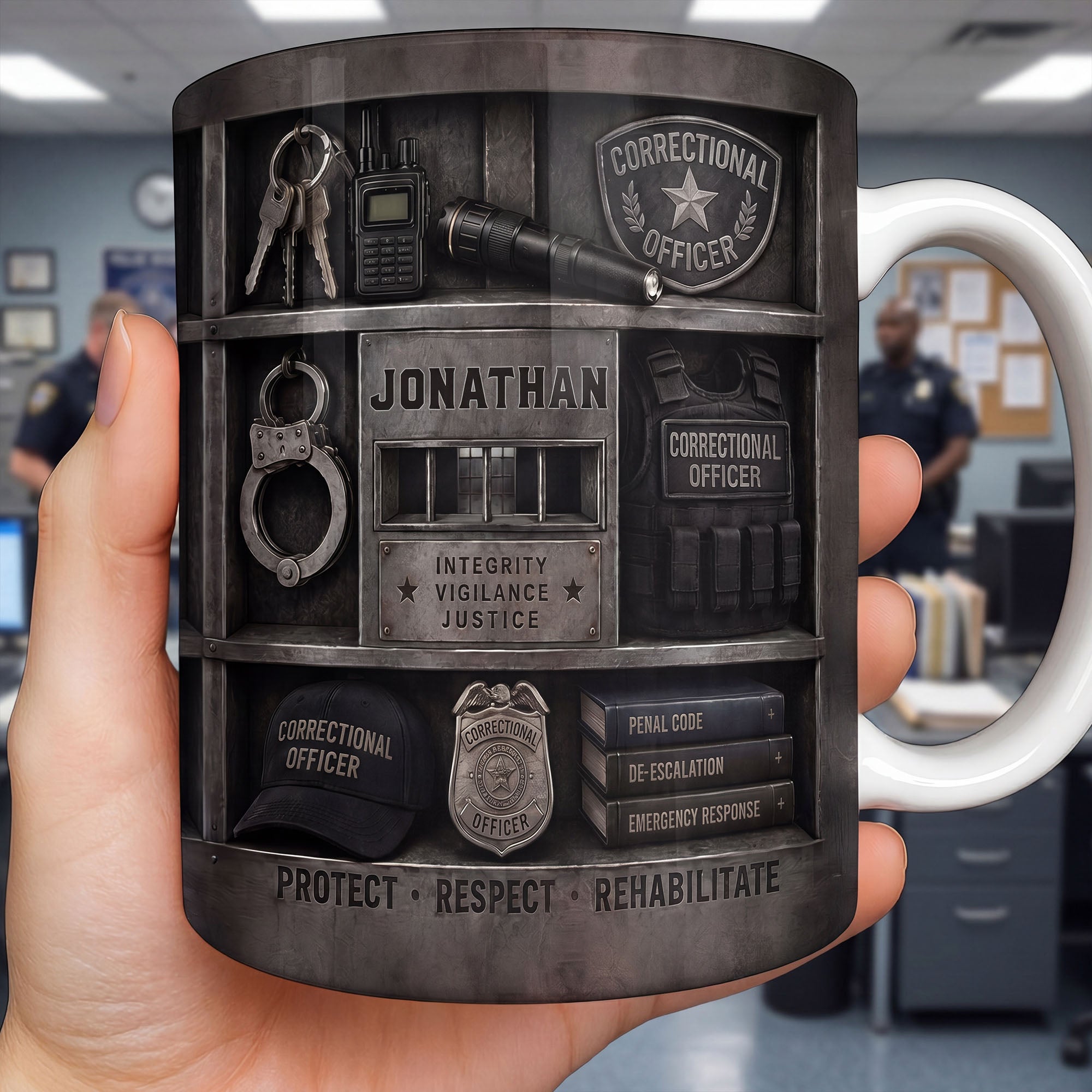 Personalized Coffee Mug Custom Badge Gift for Correctional Officer Dad Edge-to-edge Mug GradoCreations