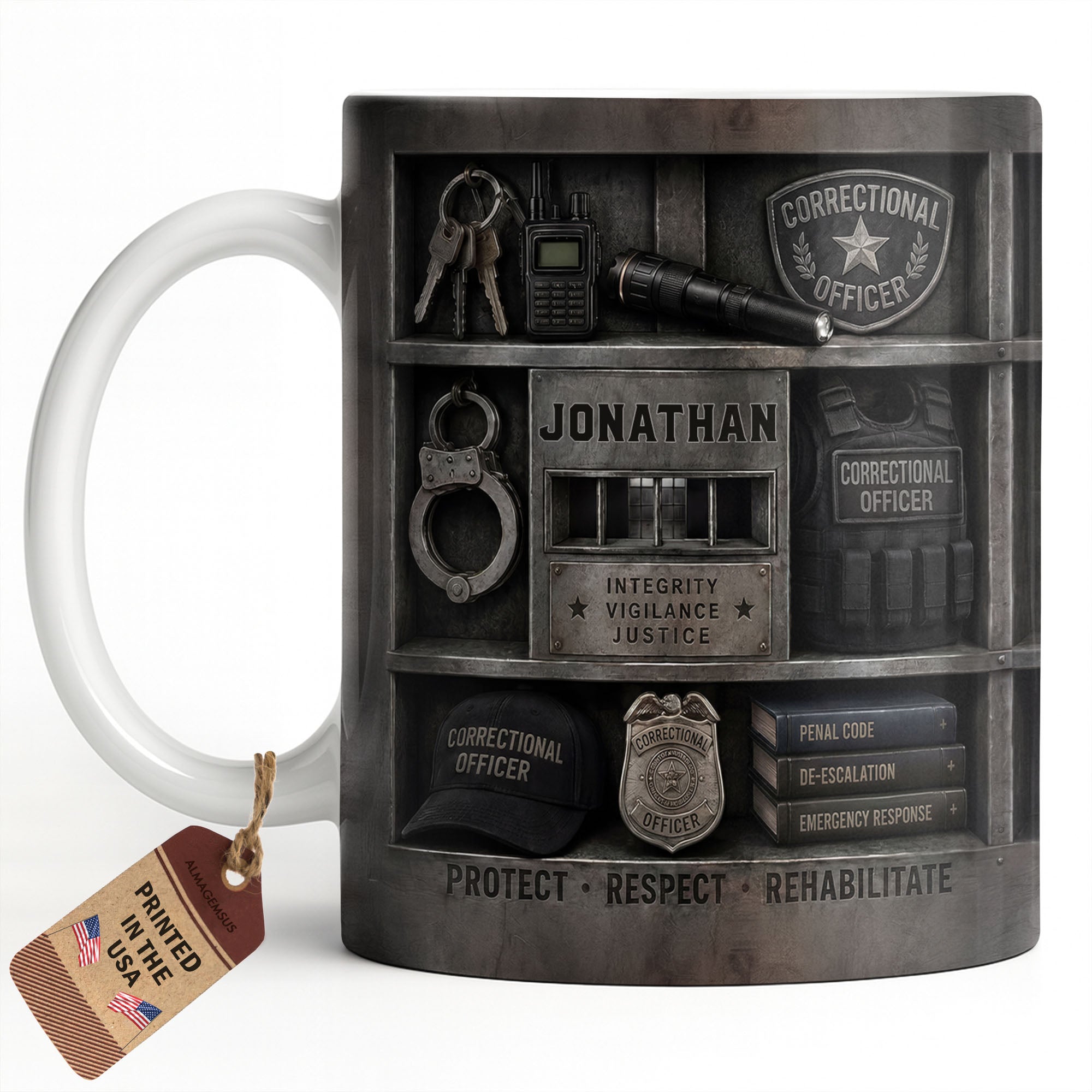 Personalized Coffee Mug Custom Badge Gift for Correctional Officer Dad Edge-to-edge Mug GradoCreations