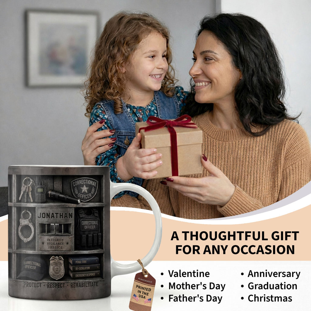 Personalized Coffee Mug Custom Badge Gift for Correctional Officer Dad Edge-to-edge Mug GradoCreations