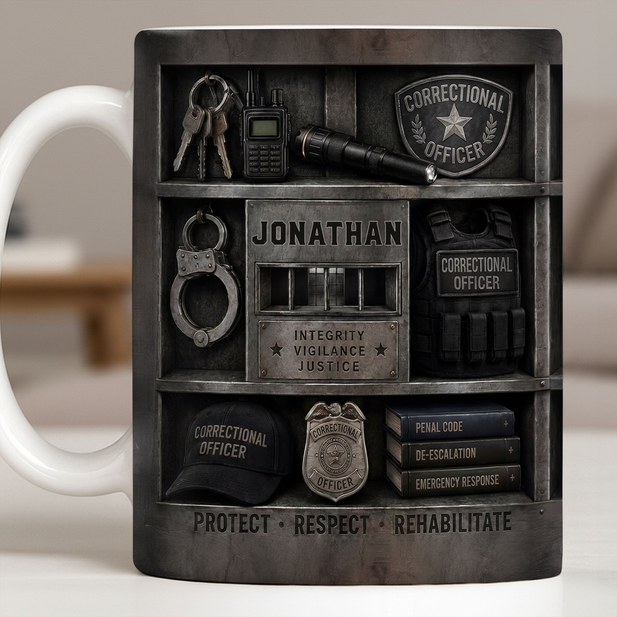 Personalized Coffee Mug Custom Badge Gift for Correctional Officer Dad Edge-to-edge Mug GradoCreations