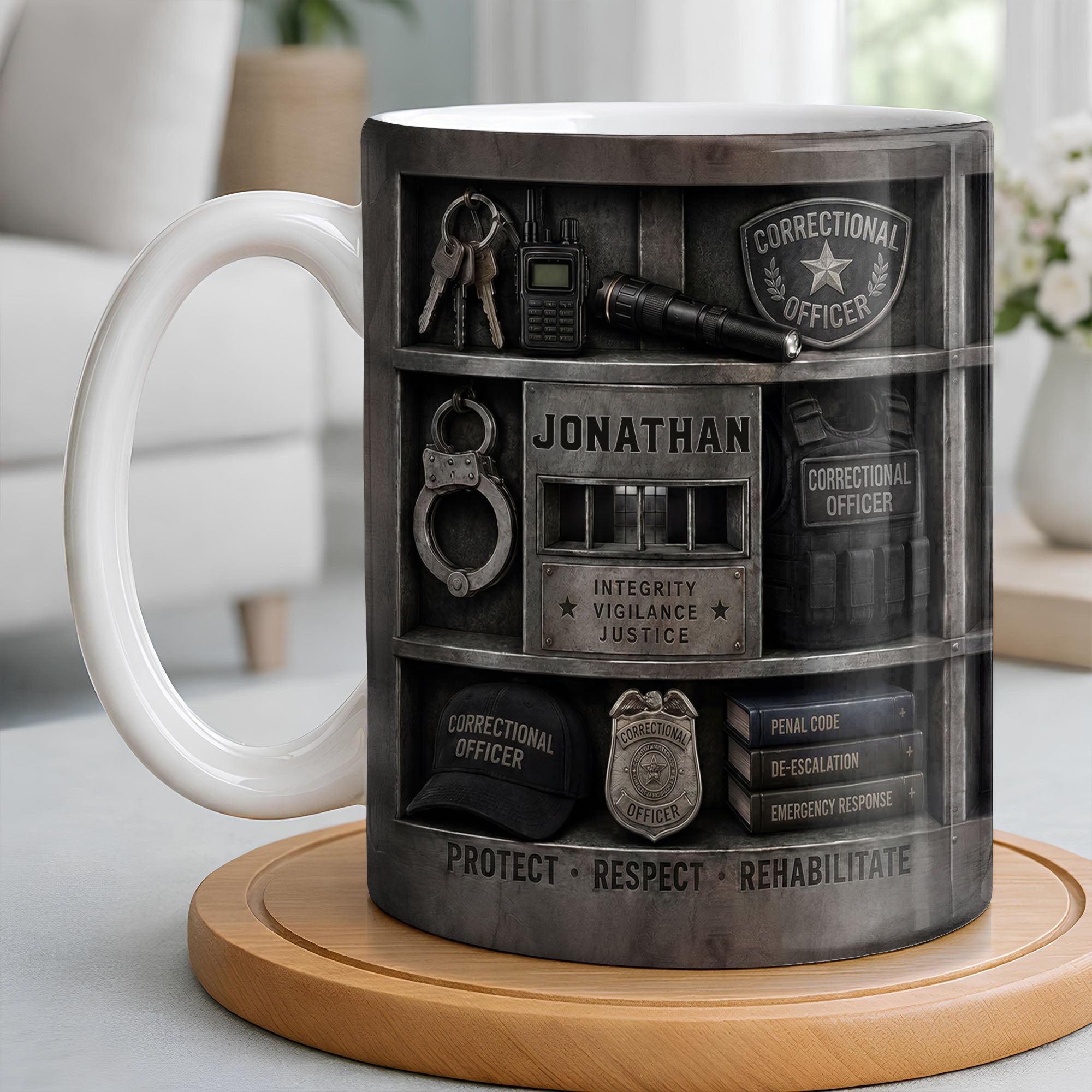 Personalized Coffee Mug Custom Badge Gift for Correctional Officer Dad Edge-to-edge Mug GradoCreations