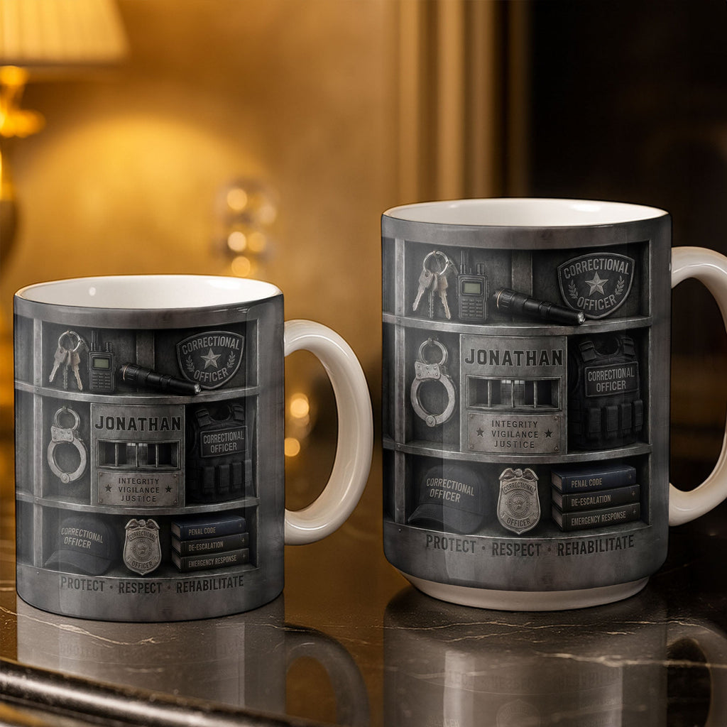 Personalized Coffee Mug Custom Badge Gift for Correctional Officer Dad Edge-to-edge Mug GradoCreations