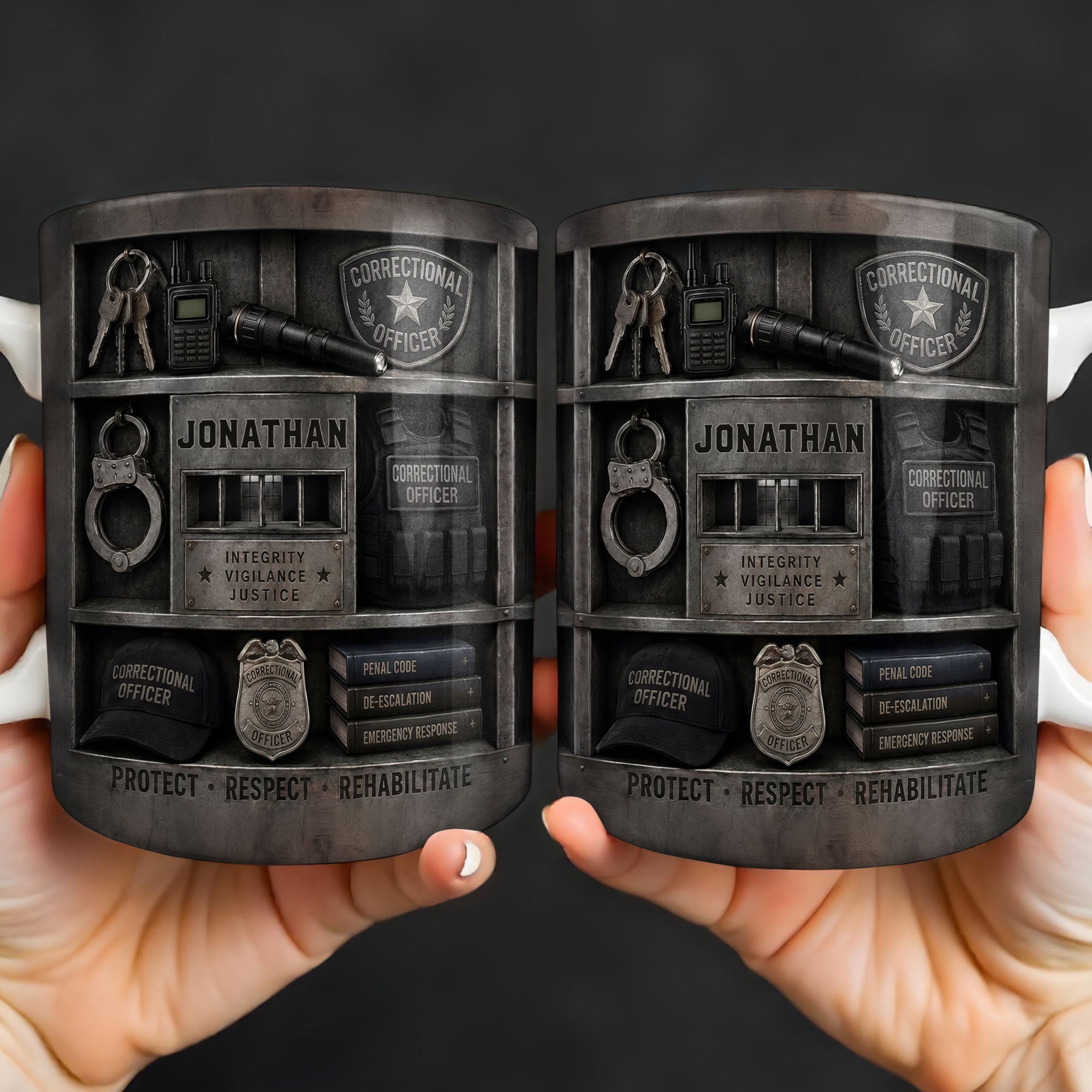 Personalized Coffee Mug Custom Badge Gift for Correctional Officer Dad Edge-to-edge Mug GradoCreations