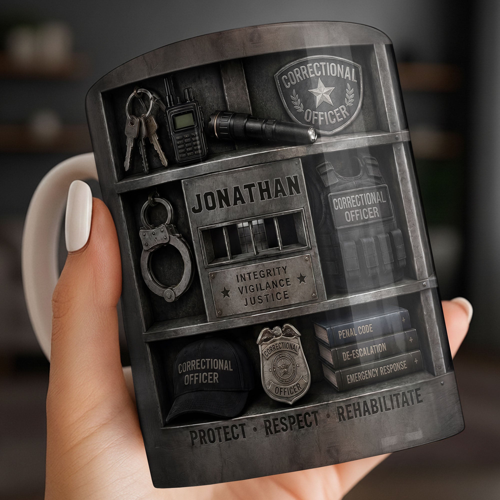 Personalized Coffee Mug Custom Badge Gift for Correctional Officer Dad Edge-to-edge Mug GradoCreations