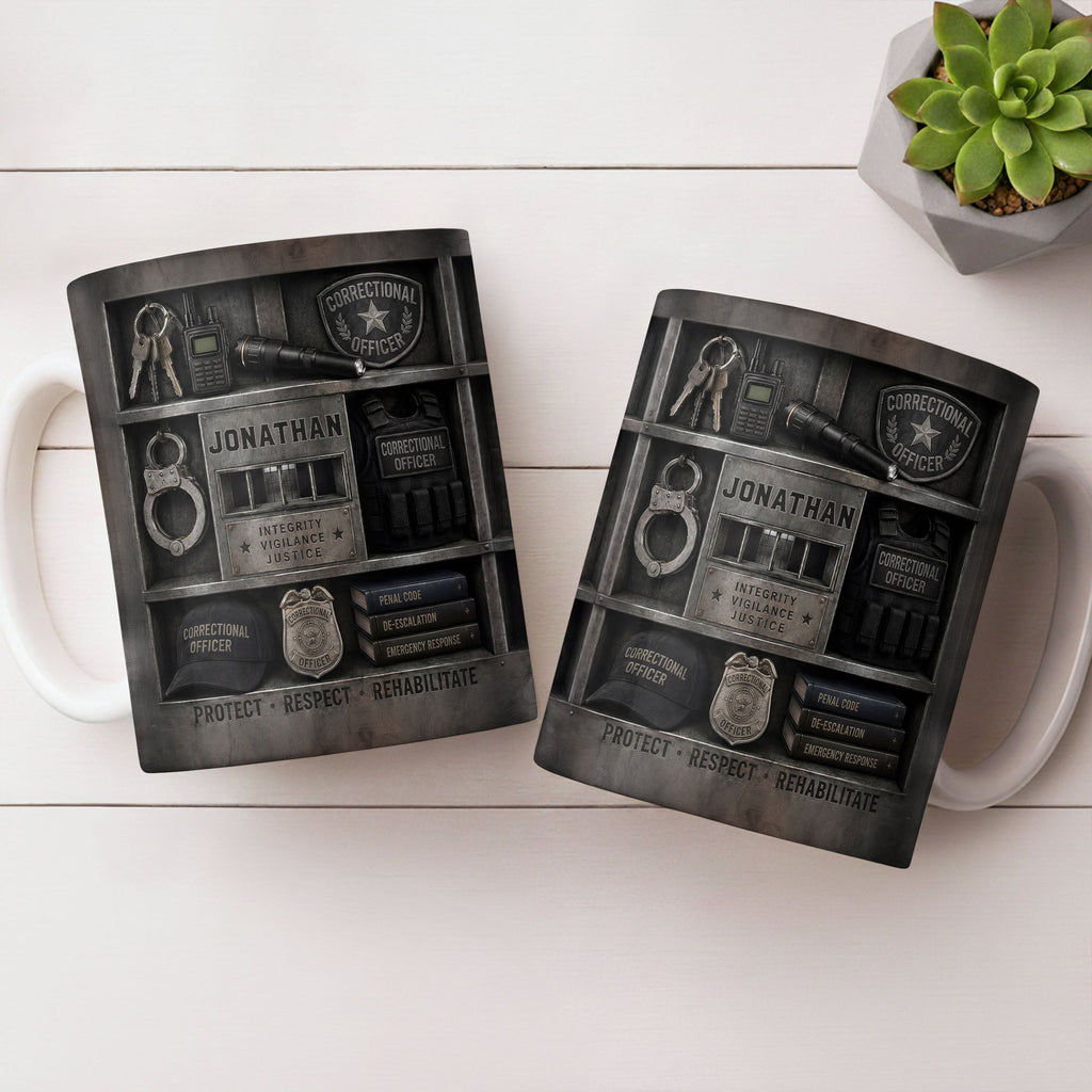 Personalized Coffee Mug Custom Badge Gift for Correctional Officer Dad Edge-to-edge Mug GradoCreations
