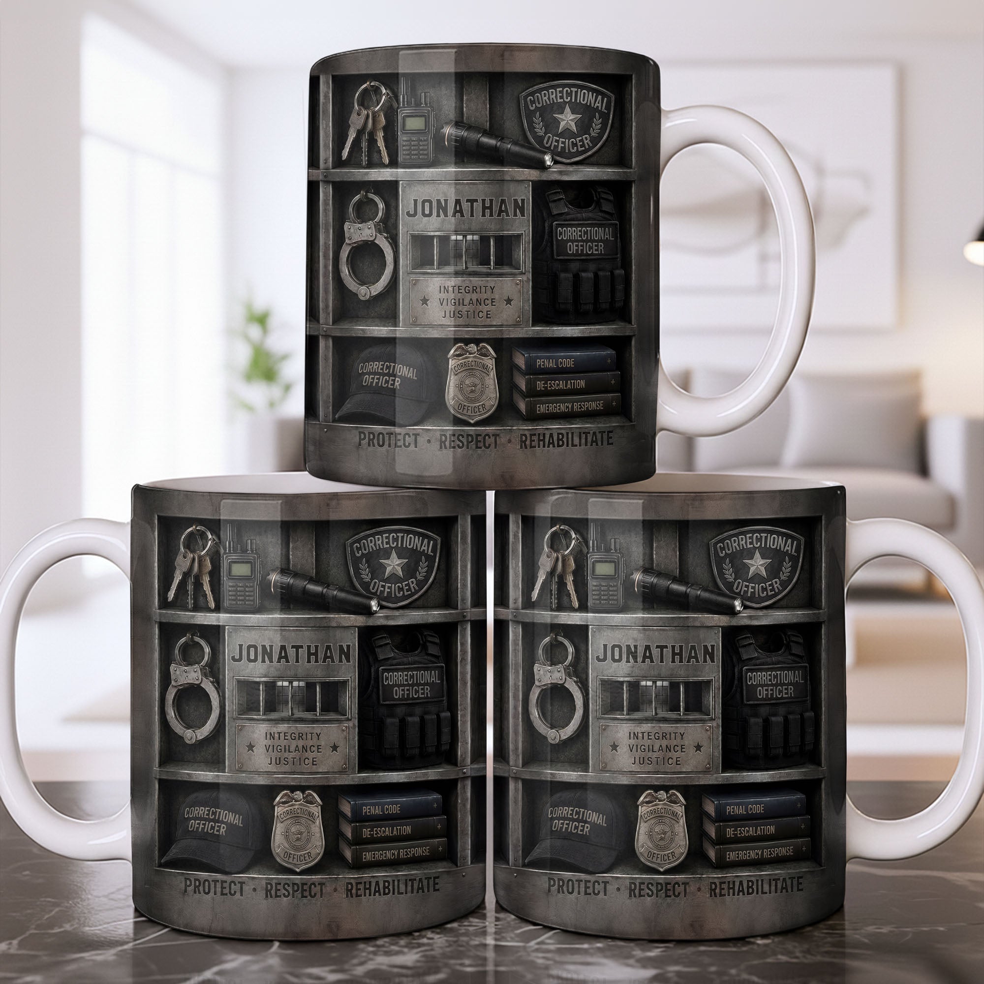 Personalized Coffee Mug Custom Badge Gift for Correctional Officer Dad Edge-to-edge Mug GradoCreations