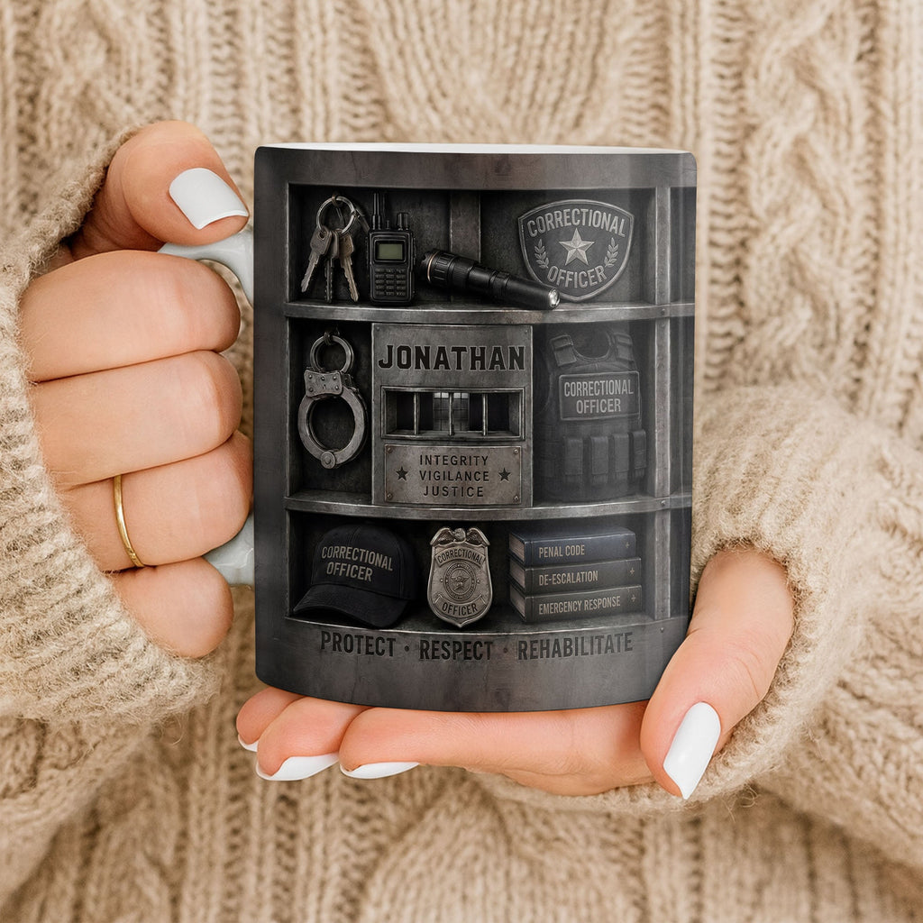 Personalized Coffee Mug Custom Badge Gift for Correctional Officer Dad Edge-to-edge Mug GradoCreations