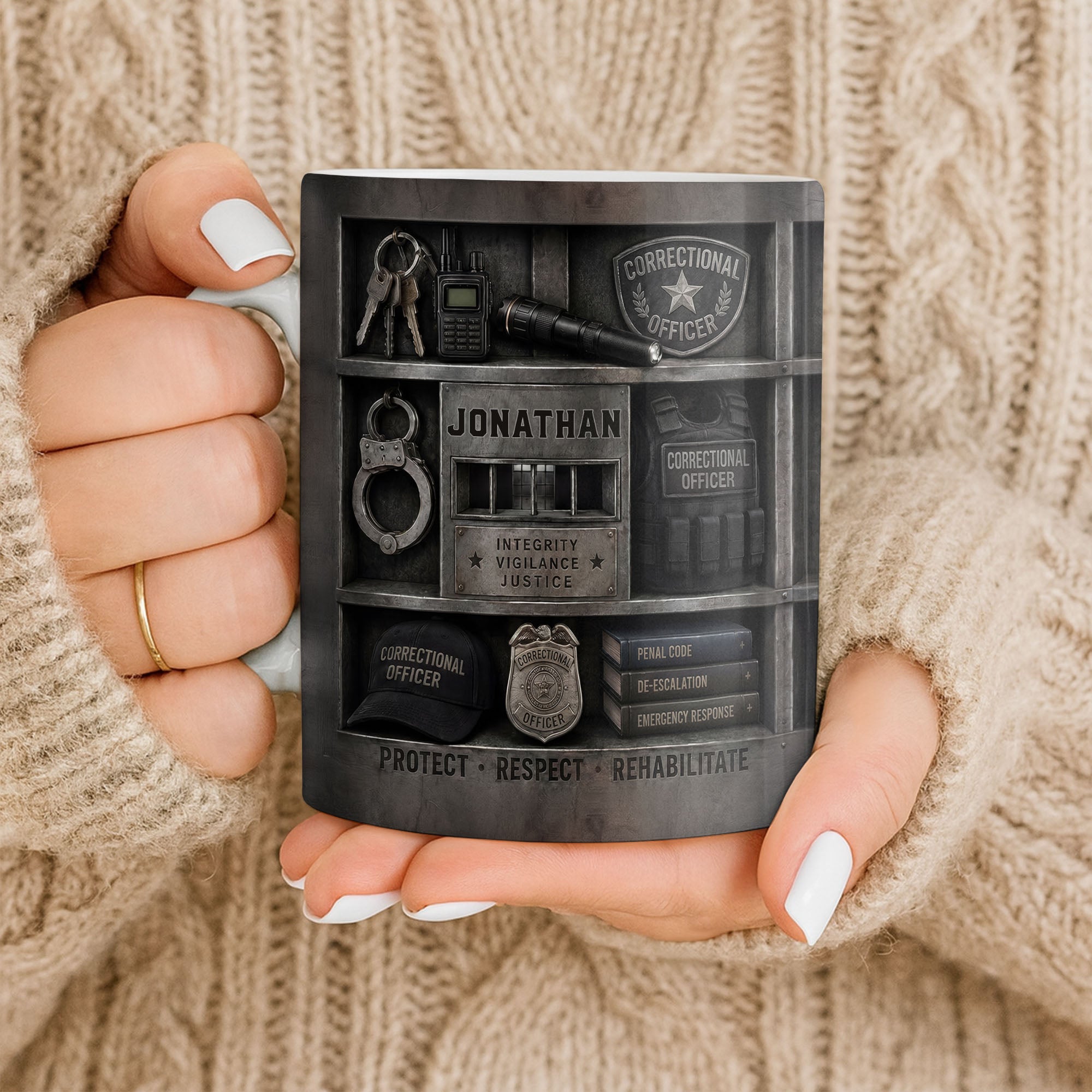 Personalized Coffee Mug Custom Badge Gift for Correctional Officer Dad Edge-to-edge Mug GradoCreations