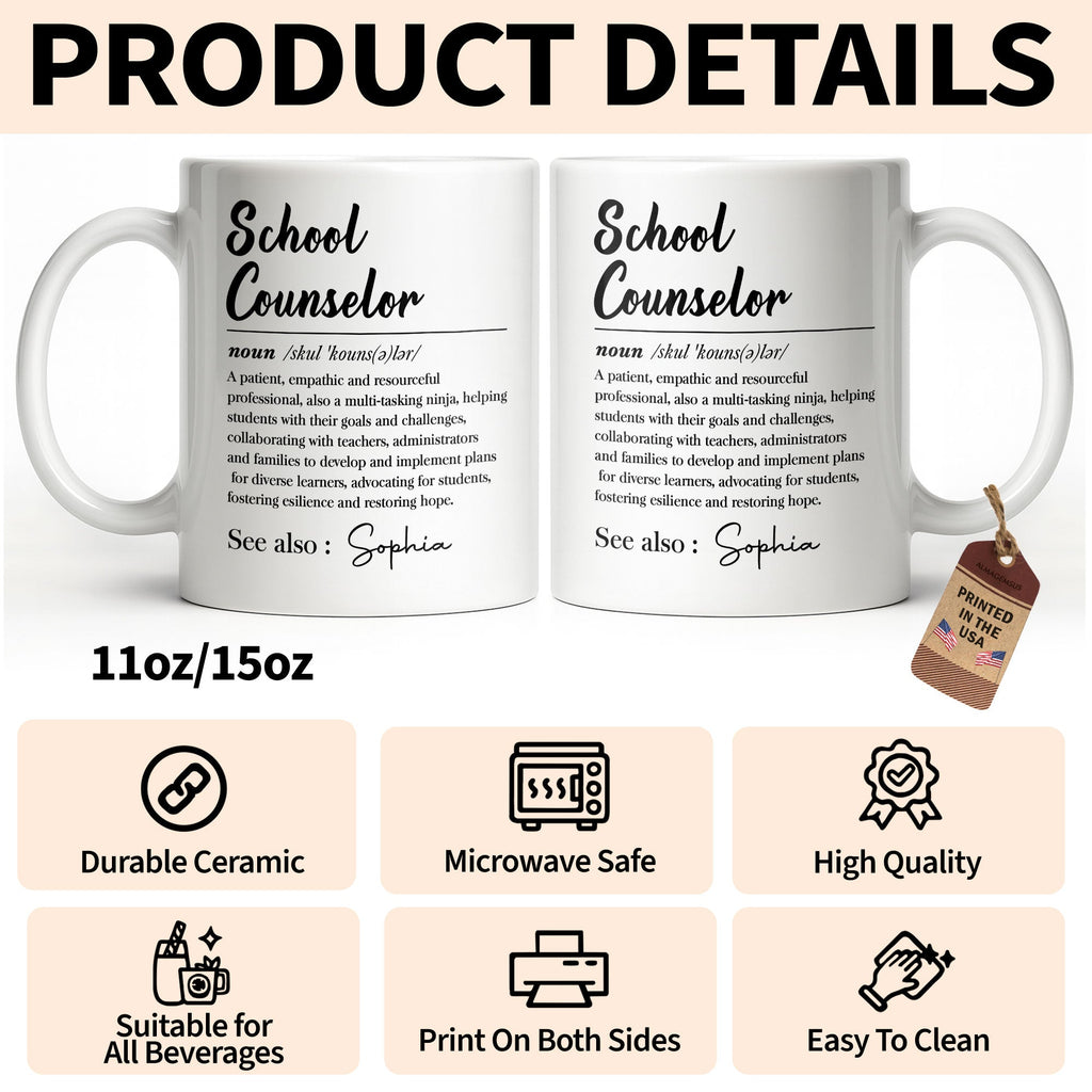 Personalized School Counselor Coffee Mug Custom Name Gift Edge-to-edge Mug GradoCreations
