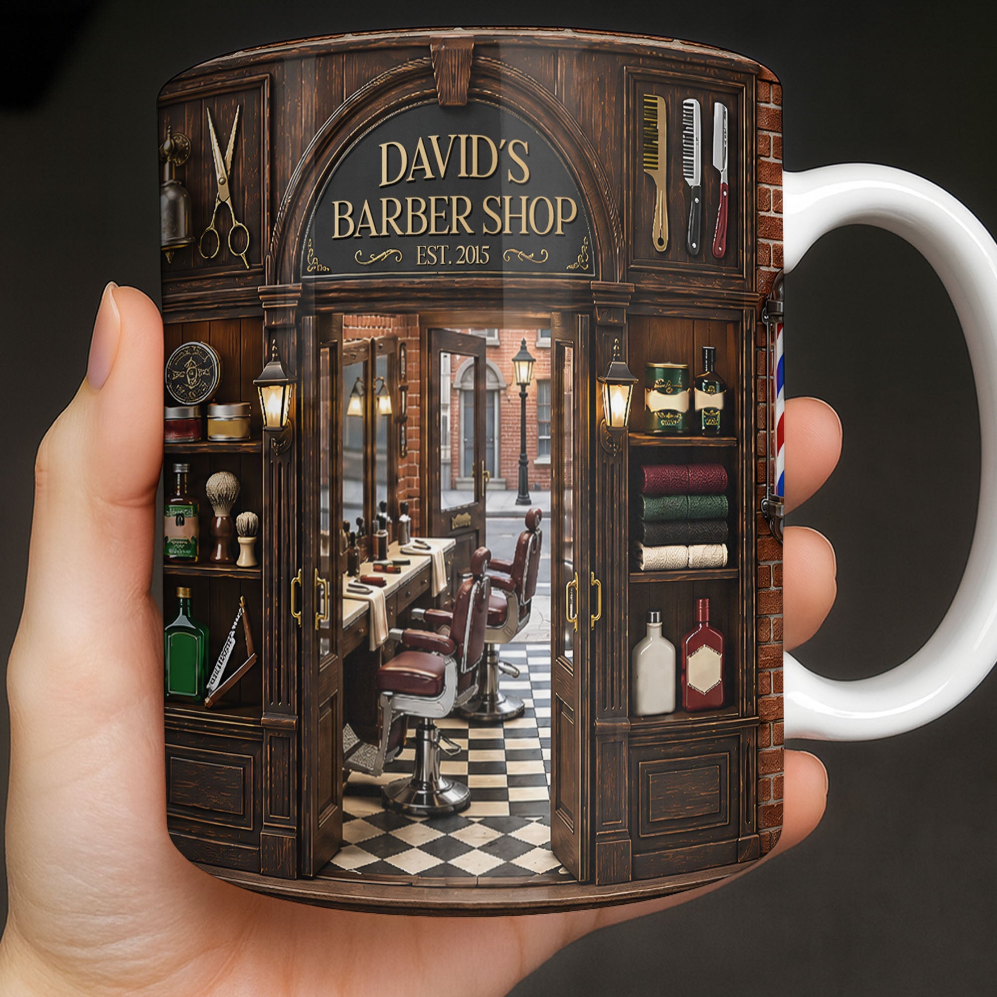 Personalized Barber Shop Coffee Mug Custom Name Gift for Dad Edge-to-edge Mug GradoCreations