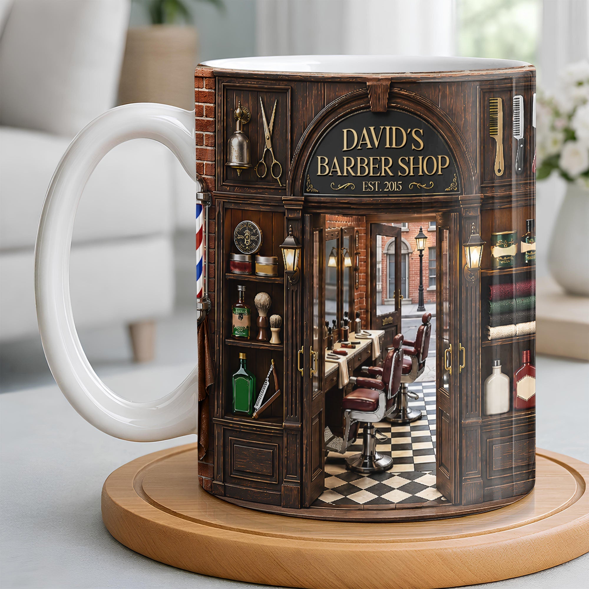 Personalized Barber Shop Coffee Mug Custom Name Gift for Dad Edge-to-edge Mug GradoCreations