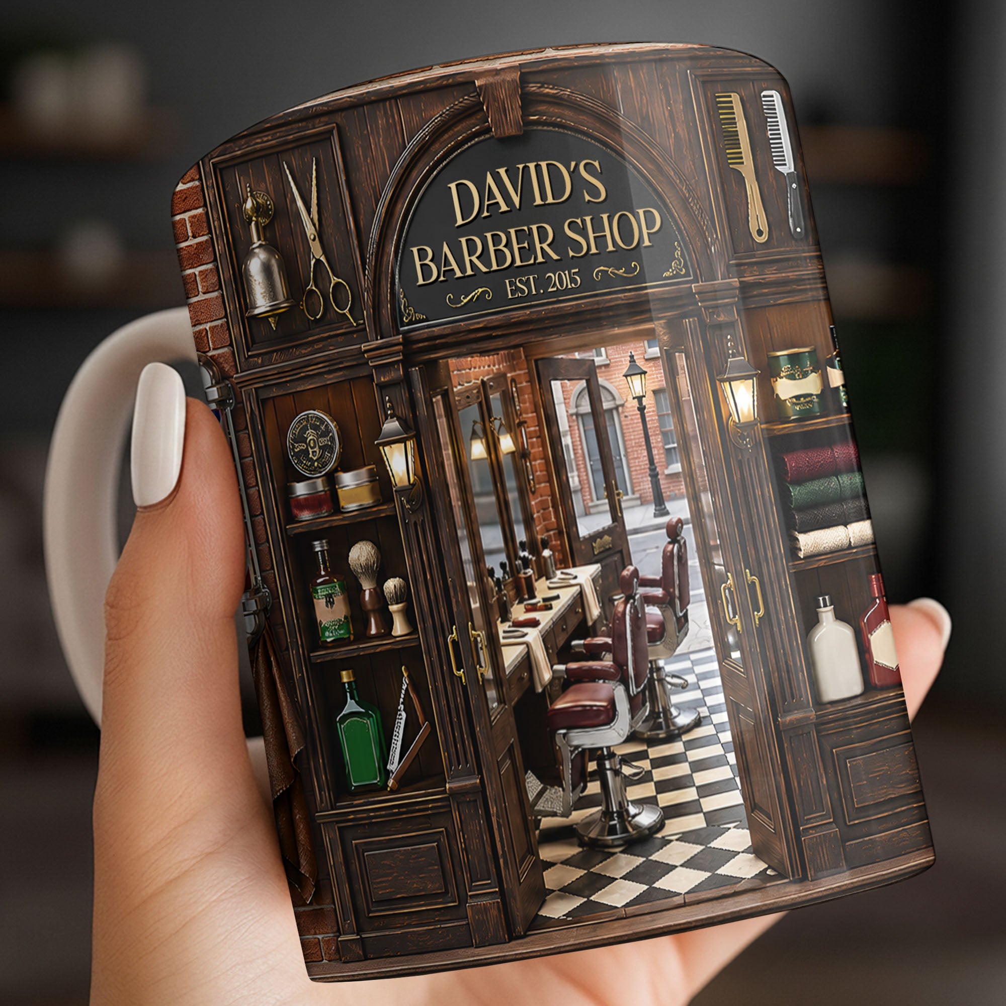 Personalized Barber Shop Coffee Mug Custom Name Gift for Dad Edge-to-edge Mug GradoCreations