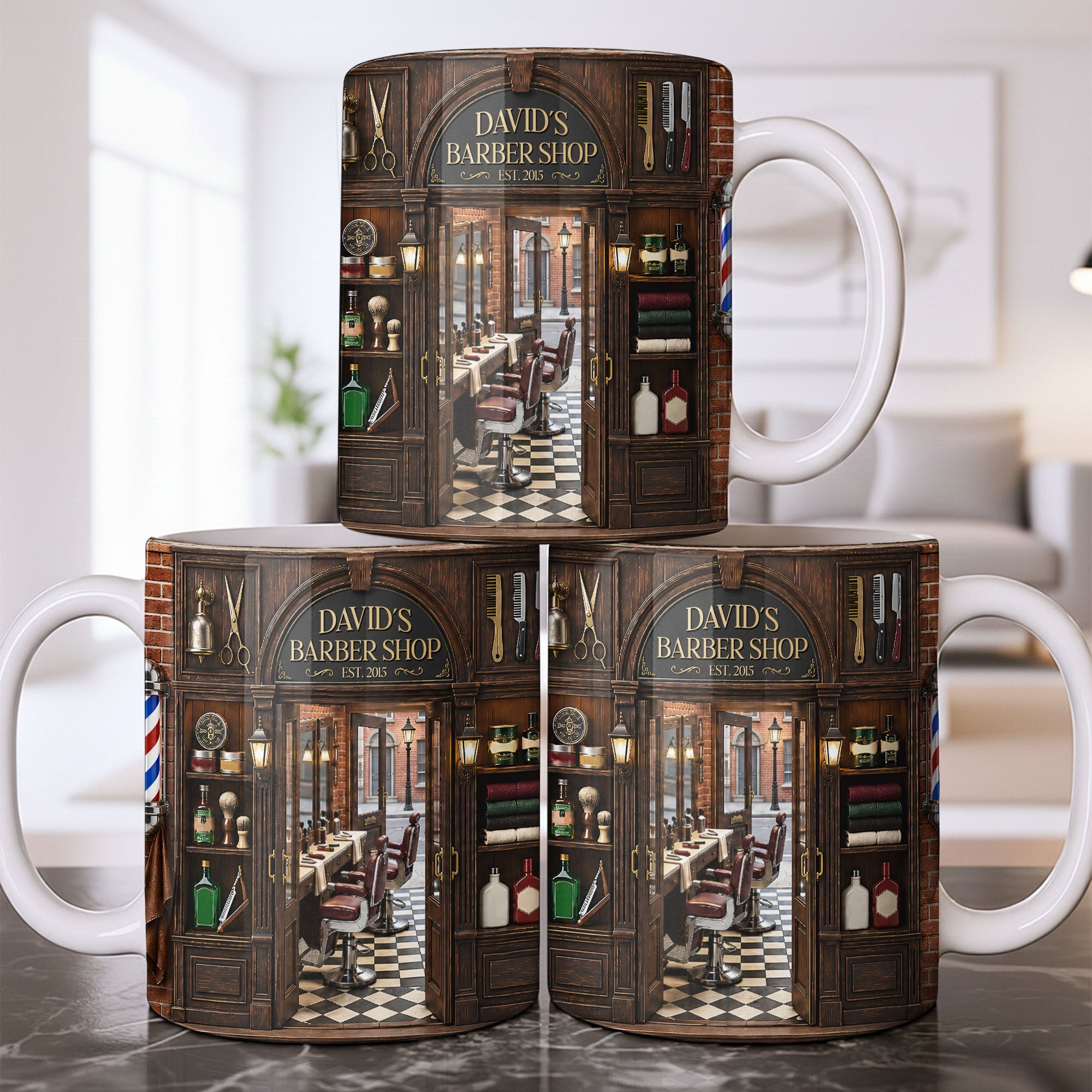 Personalized Barber Shop Coffee Mug Custom Name Gift for Dad Edge-to-edge Mug GradoCreations