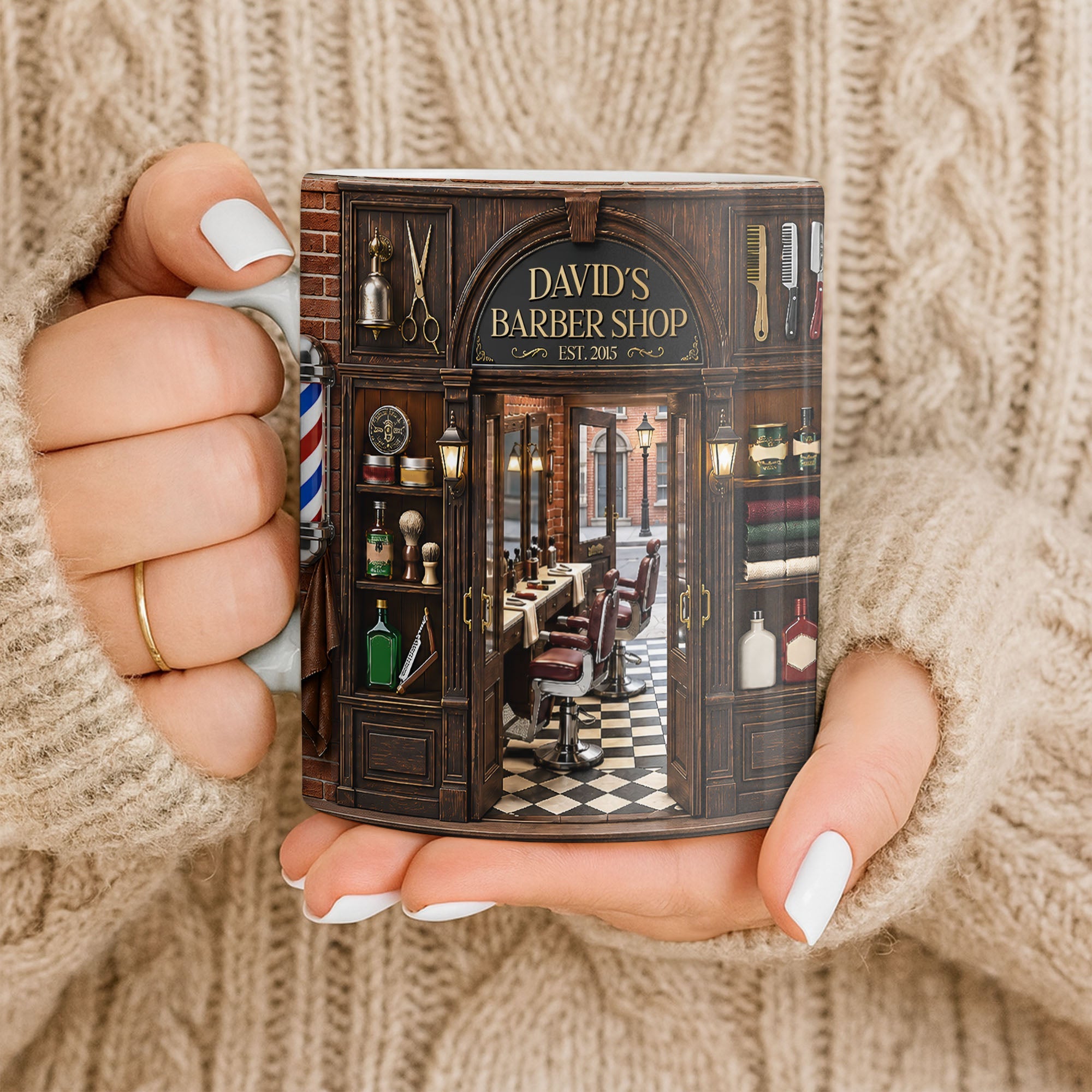 Personalized Barber Shop Coffee Mug Custom Name Gift for Dad Edge-to-edge Mug GradoCreations
