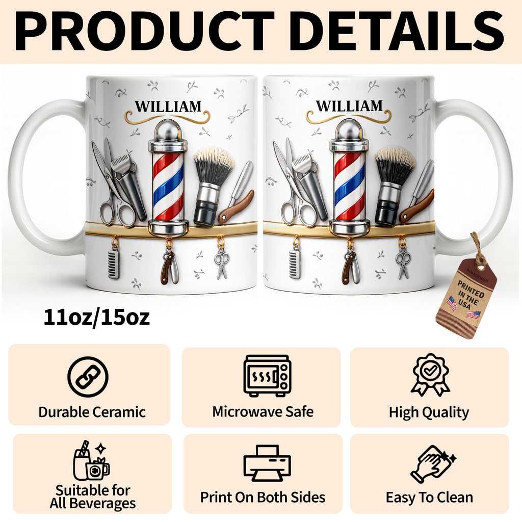 Personalized Barber Tools Coffee Mug Custom Gift for Dad Edge-to-edge Mug GradoCreations