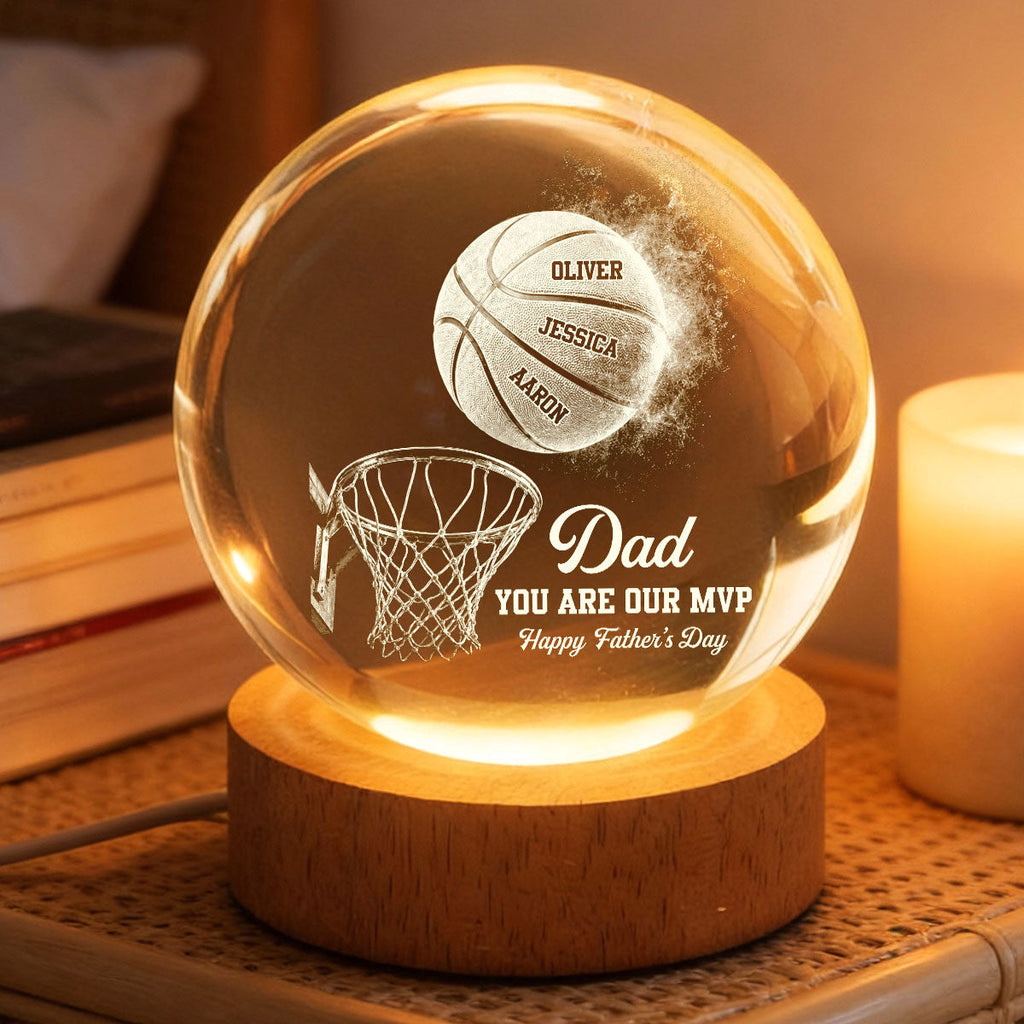 Personalized Basketball Dad Crystal Globe Lamp Gift for Father's Day