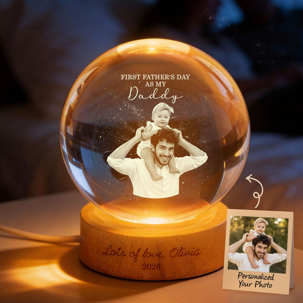 Personalized Crystal Globe Lamp First Father's Day Gift for Dad