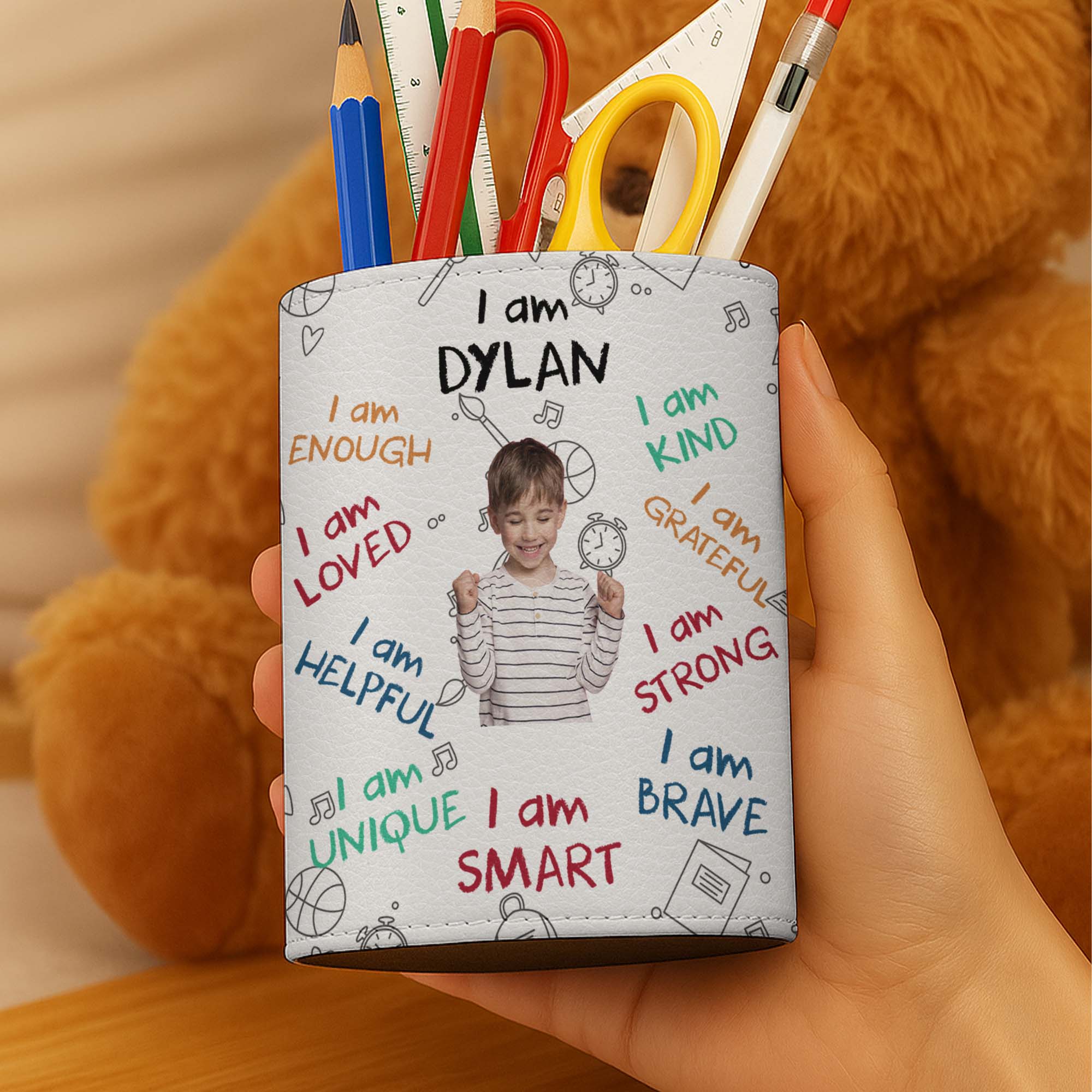 Personalized PU Leather Pen Holder Custom Name Gift for Kids