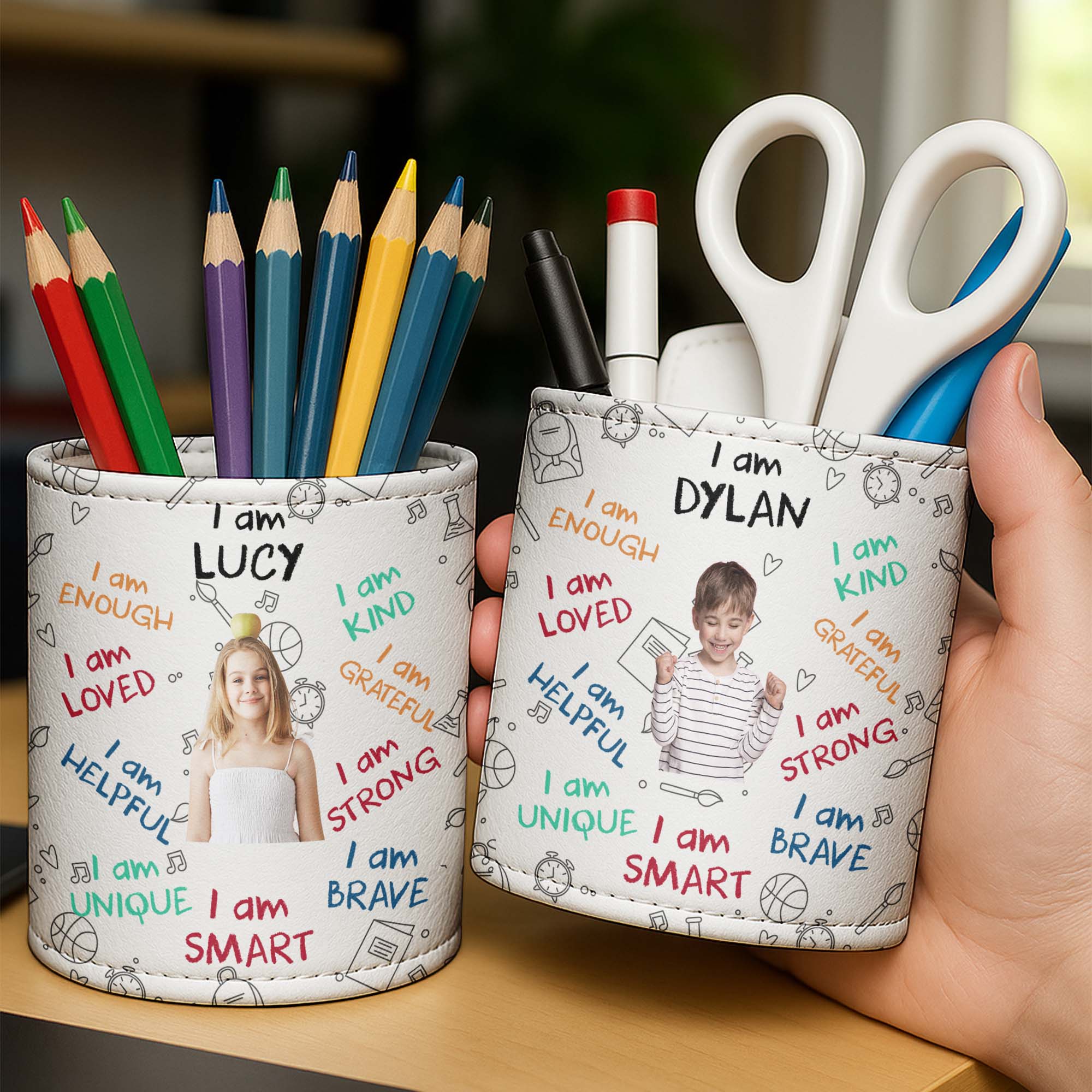 Personalized PU Leather Pen Holder Custom Name Gift for Kids
