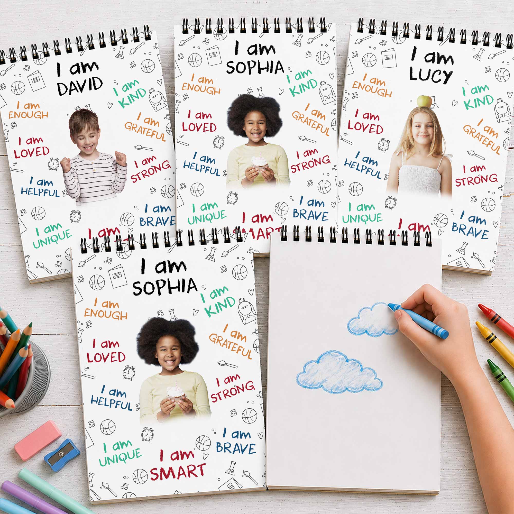 Personalized Sketch Book Custom Photo Affirmations Gift for Kids