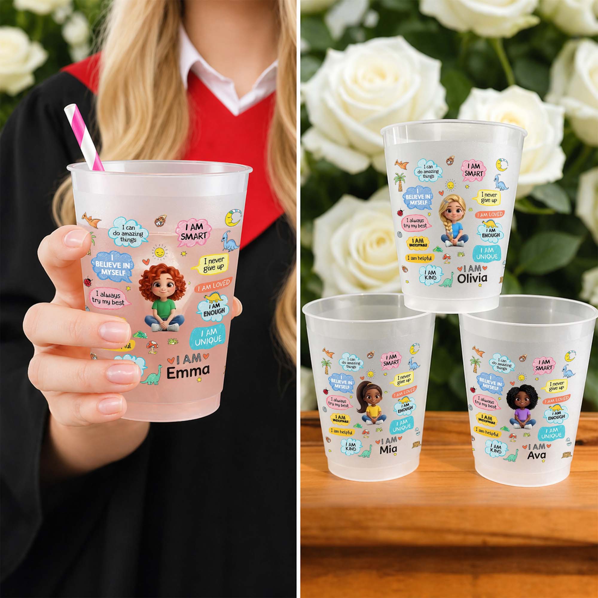 Personalized Frosted Cups Custom Name Kids Dinosaur Gift Frosted Cups GradoCreations