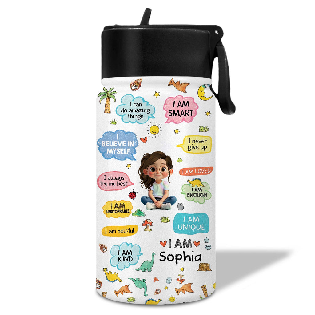 Personalized Kids Water Bottle with Straw Custom Name Dinosaur Design Kid Water Bottle GradoCreations