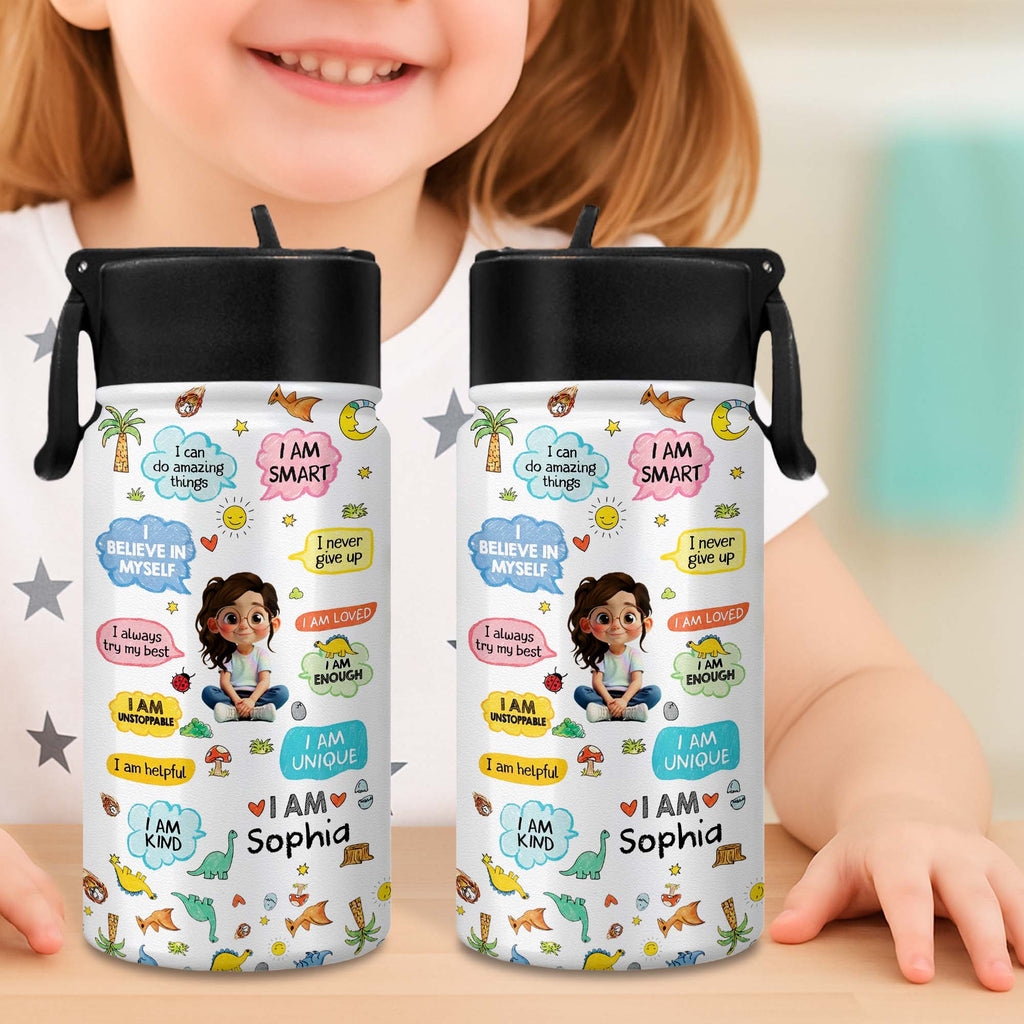 Personalized Kids Water Bottle with Straw Custom Name Dinosaur Design Kid Water Bottle GradoCreations