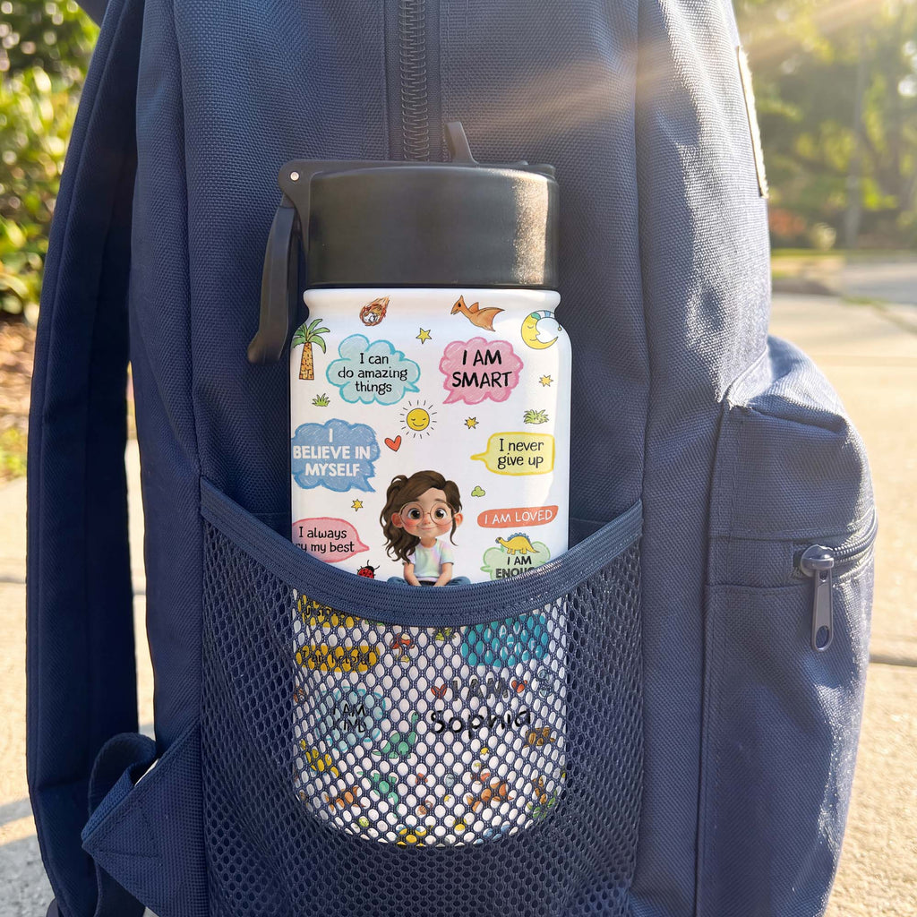 Personalized Kids Water Bottle with Straw Custom Name Dinosaur Design Kid Water Bottle GradoCreations