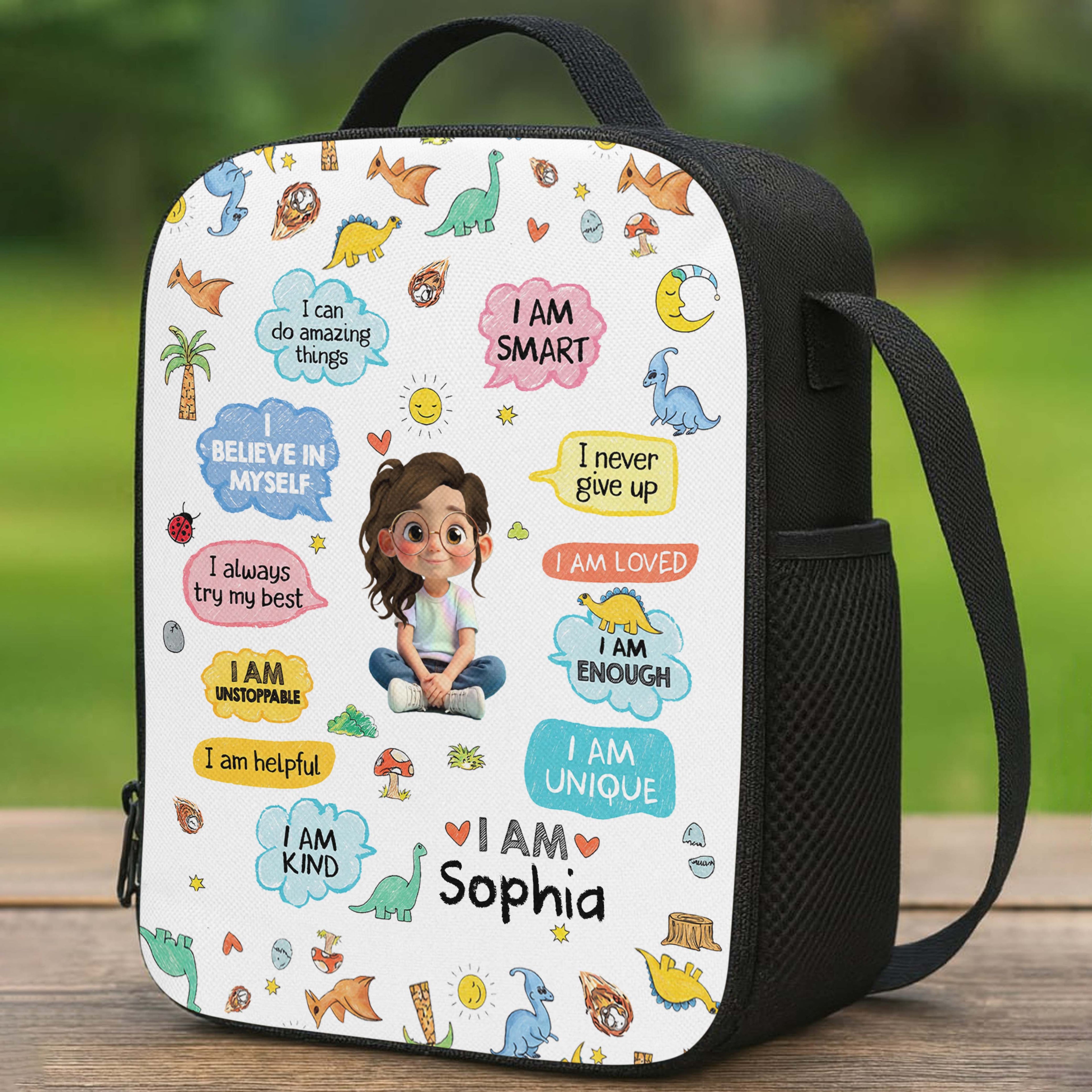 Personalized Kids Lunch Bag with Dinosaurs & Affirmations Lunch Bags GradoCreations