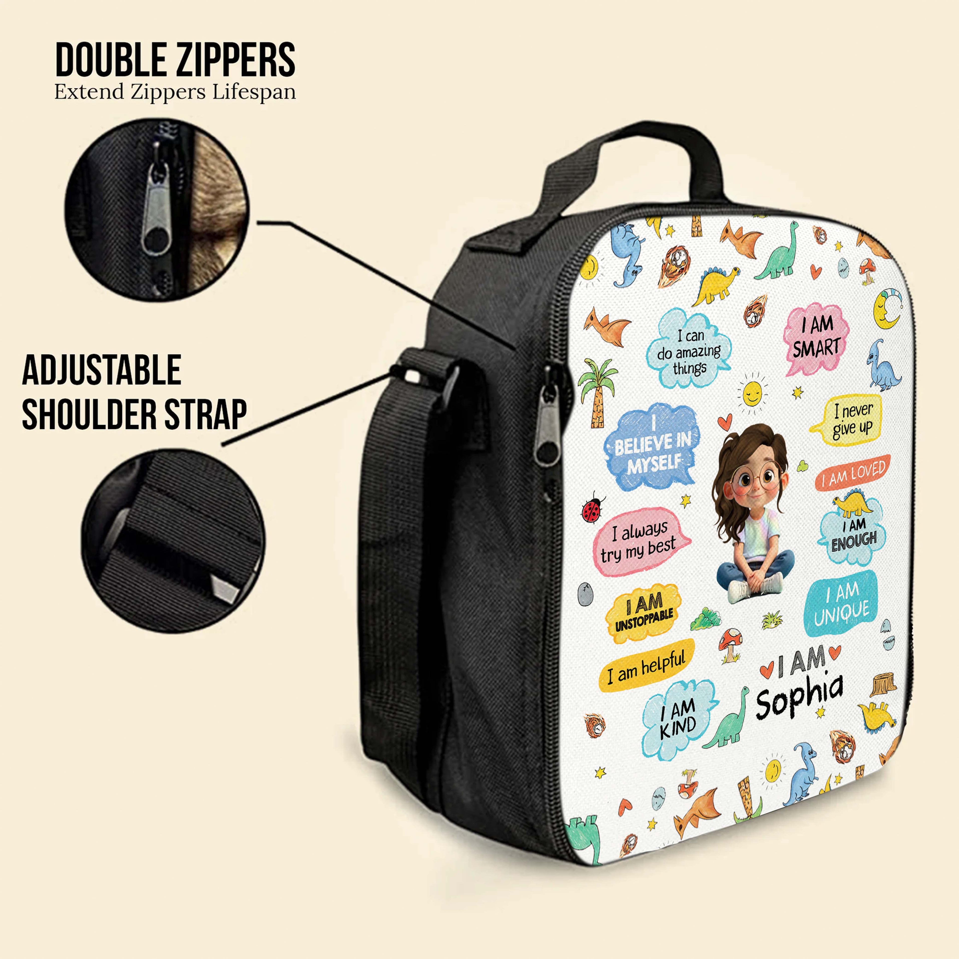 Personalized Kids Lunch Bag with Dinosaurs & Affirmations Lunch Bags GradoCreations