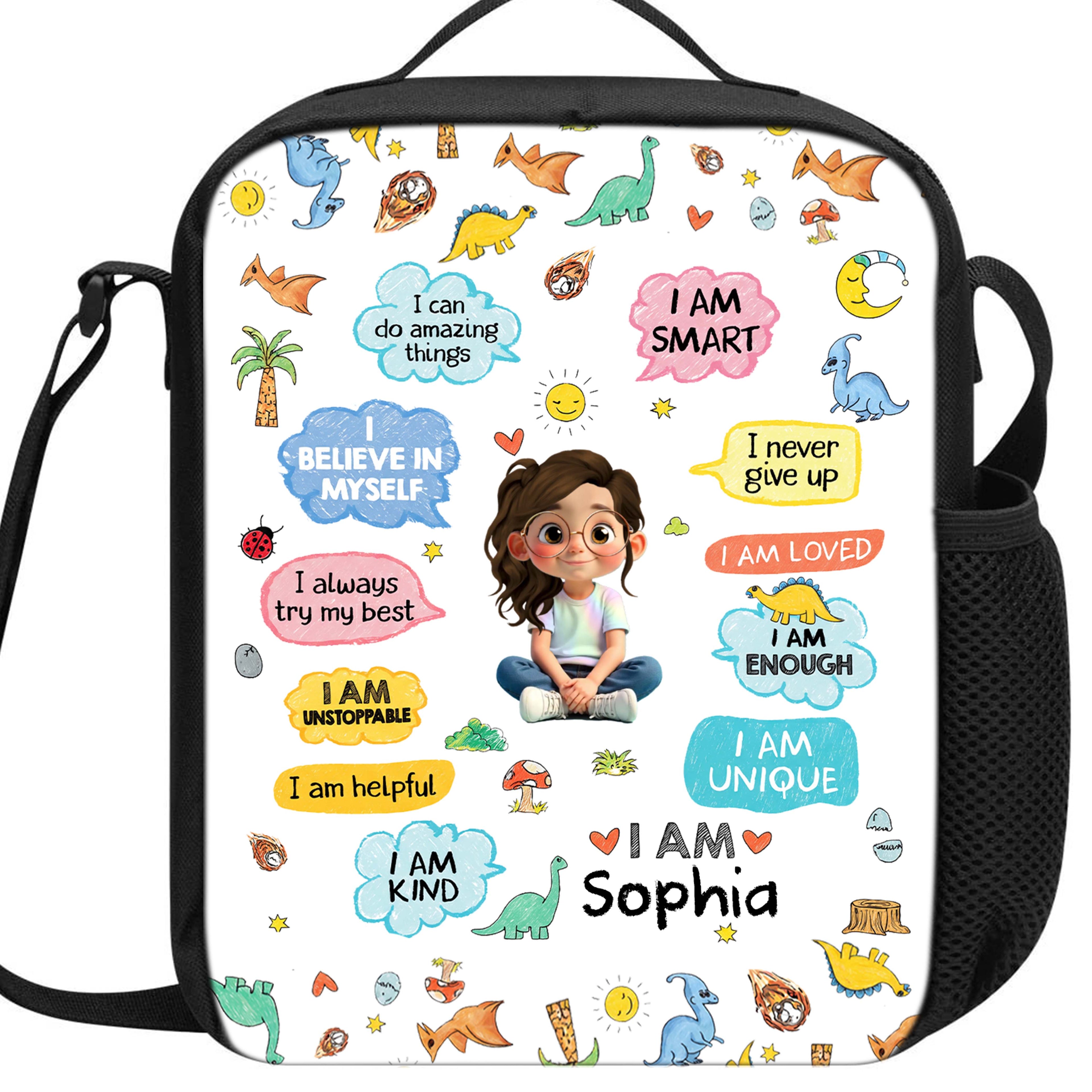 Personalized Kids Lunch Bag with Dinosaurs & Affirmations Lunch Bags GradoCreations