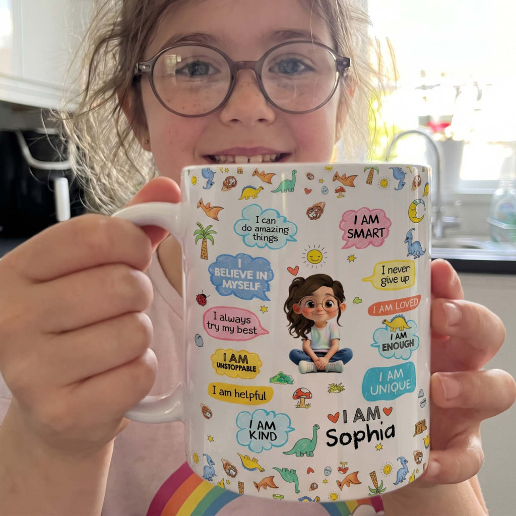 Personalized Dinosaur Affirmations Coffee Mug for Kids Edge-to-edge Mug GradoCreations