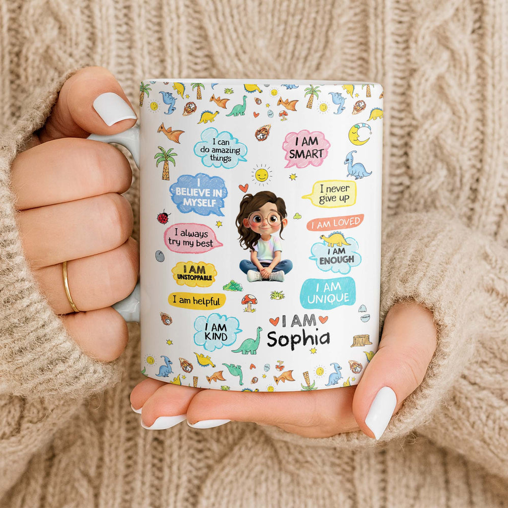 Personalized Dinosaur Affirmations Coffee Mug for Kids Edge-to-edge Mug GradoCreations