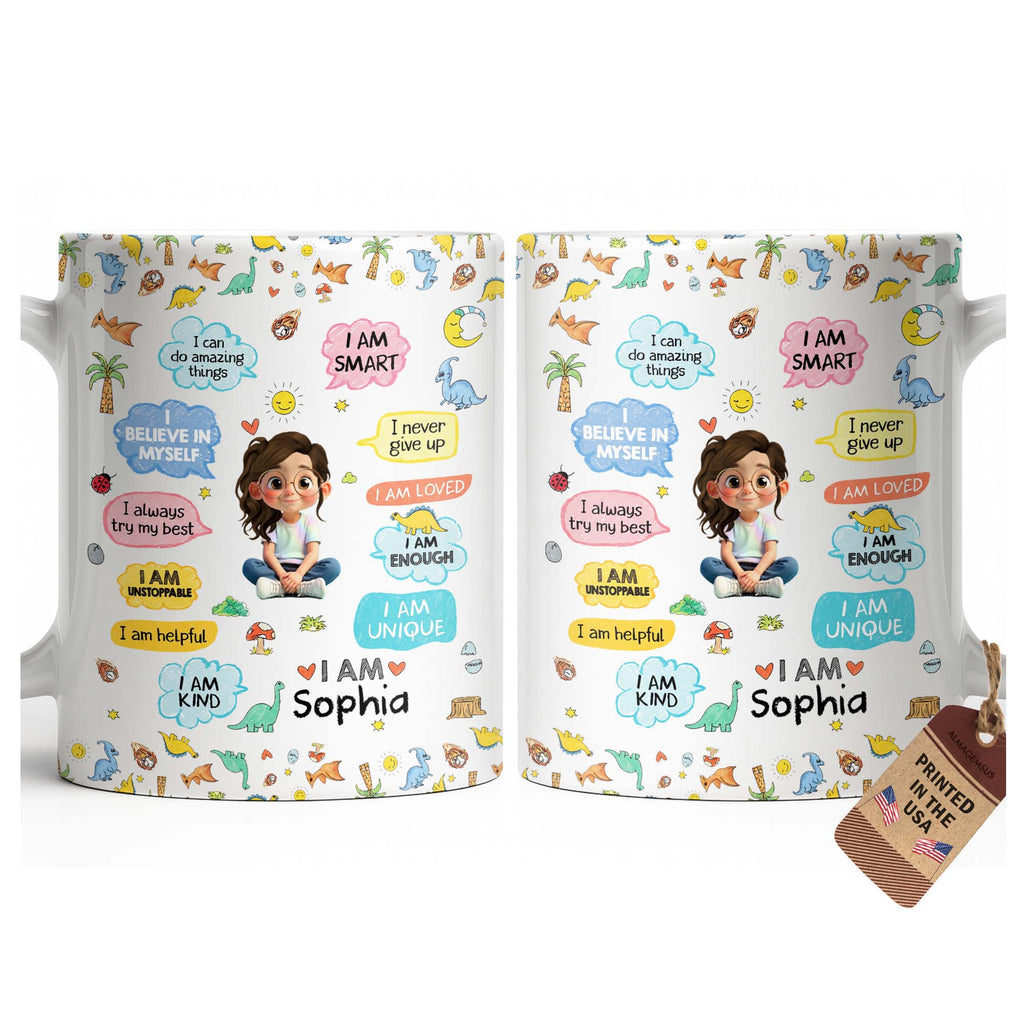 Personalized Dinosaur Affirmations Coffee Mug for Kids Edge-to-edge Mug GradoCreations