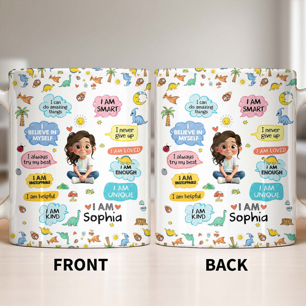 Personalized Dinosaur Affirmations Coffee Mug for Kids Edge-to-edge Mug GradoCreations