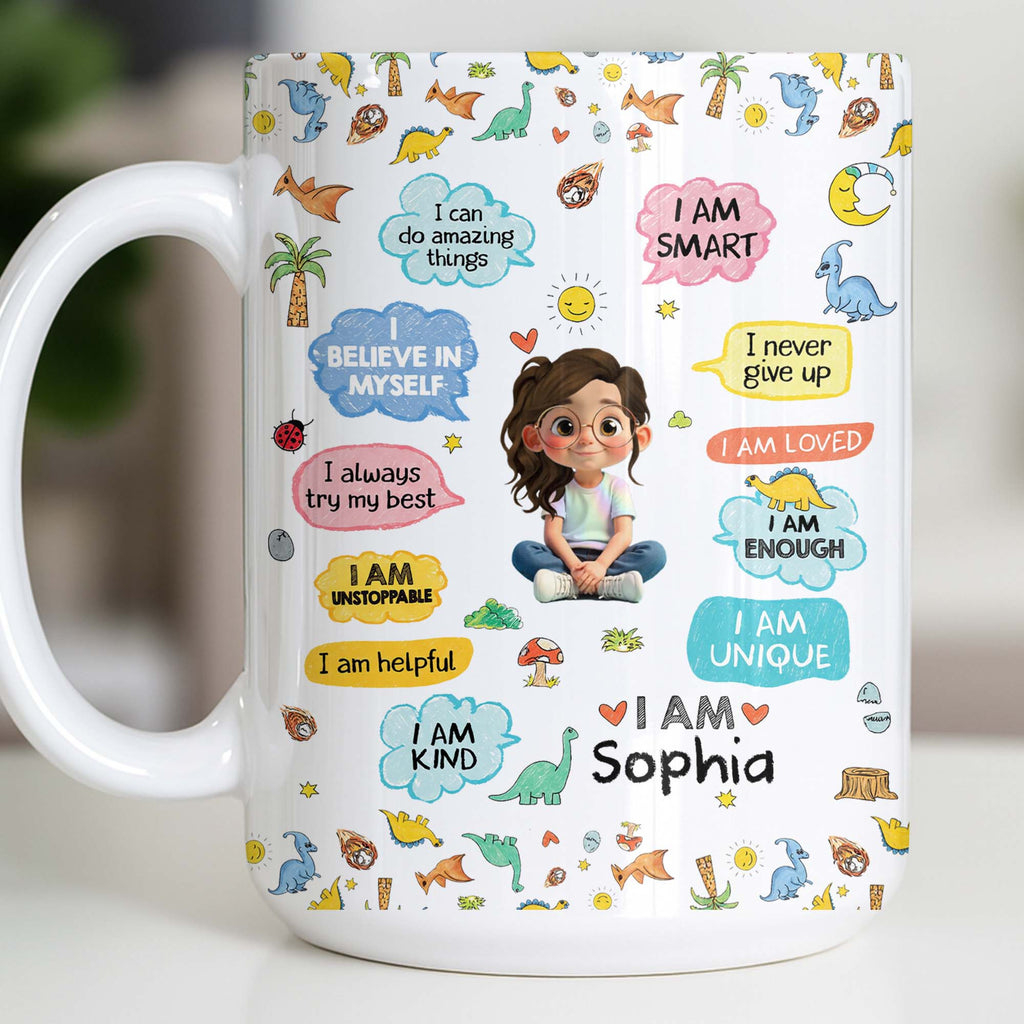 Personalized Dinosaur Affirmations Coffee Mug for Kids Edge-to-edge Mug GradoCreations