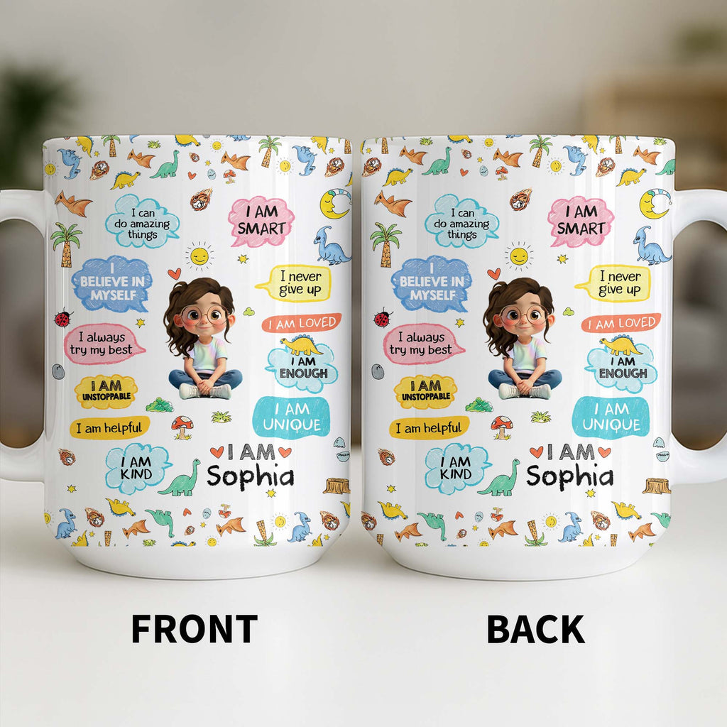 Personalized Dinosaur Affirmations Coffee Mug for Kids Edge-to-edge Mug GradoCreations