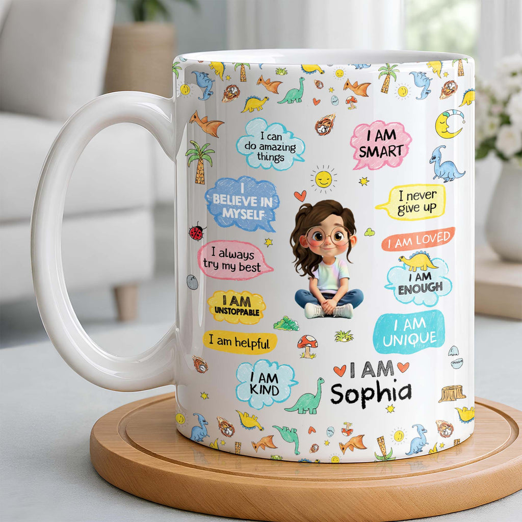 Personalized Dinosaur Affirmations Coffee Mug for Kids Edge-to-edge Mug GradoCreations