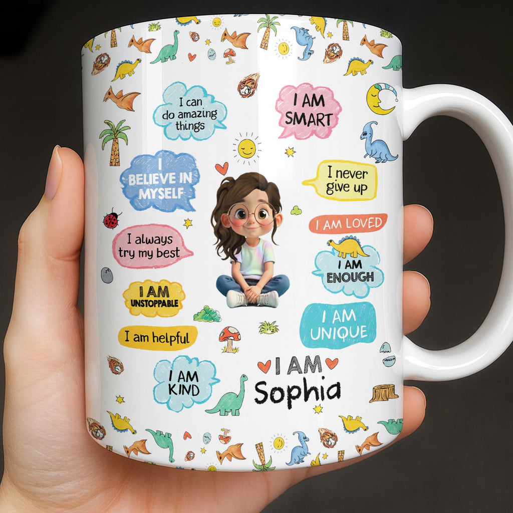 Personalized Dinosaur Affirmations Coffee Mug for Kids Edge-to-edge Mug GradoCreations