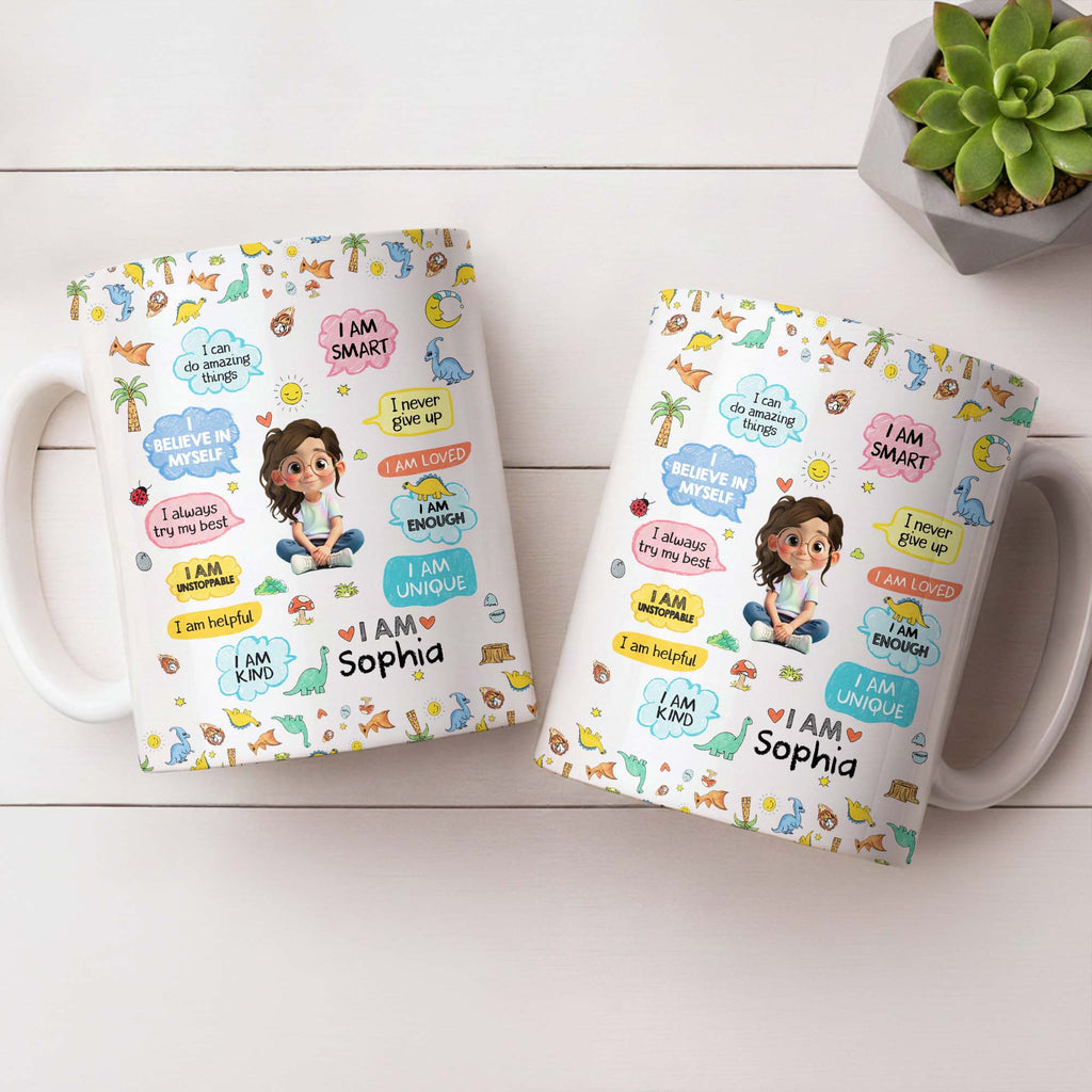 Personalized Dinosaur Affirmations Coffee Mug for Kids Edge-to-edge Mug GradoCreations