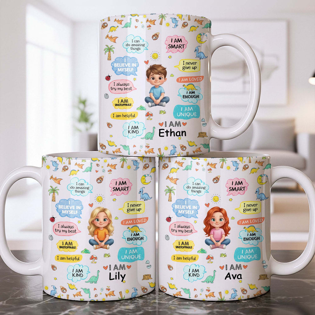 Personalized Dinosaur Affirmations Coffee Mug for Kids Edge-to-edge Mug GradoCreations