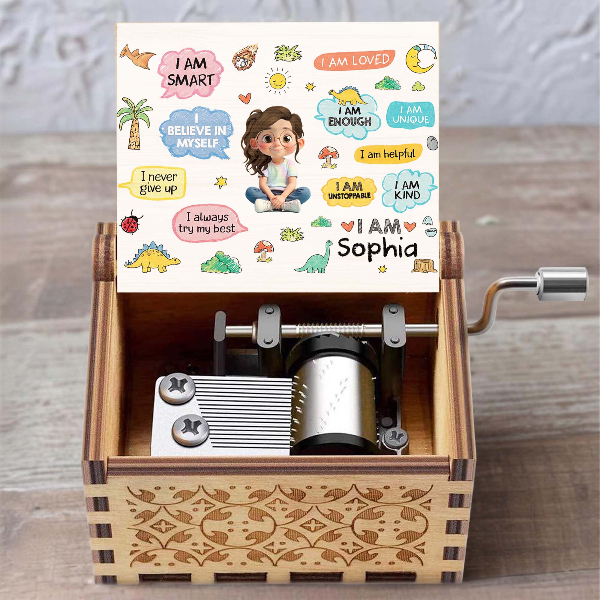 Personalized Wooden Music Box Custom Name Gift for Kids Music Box GradoCreations