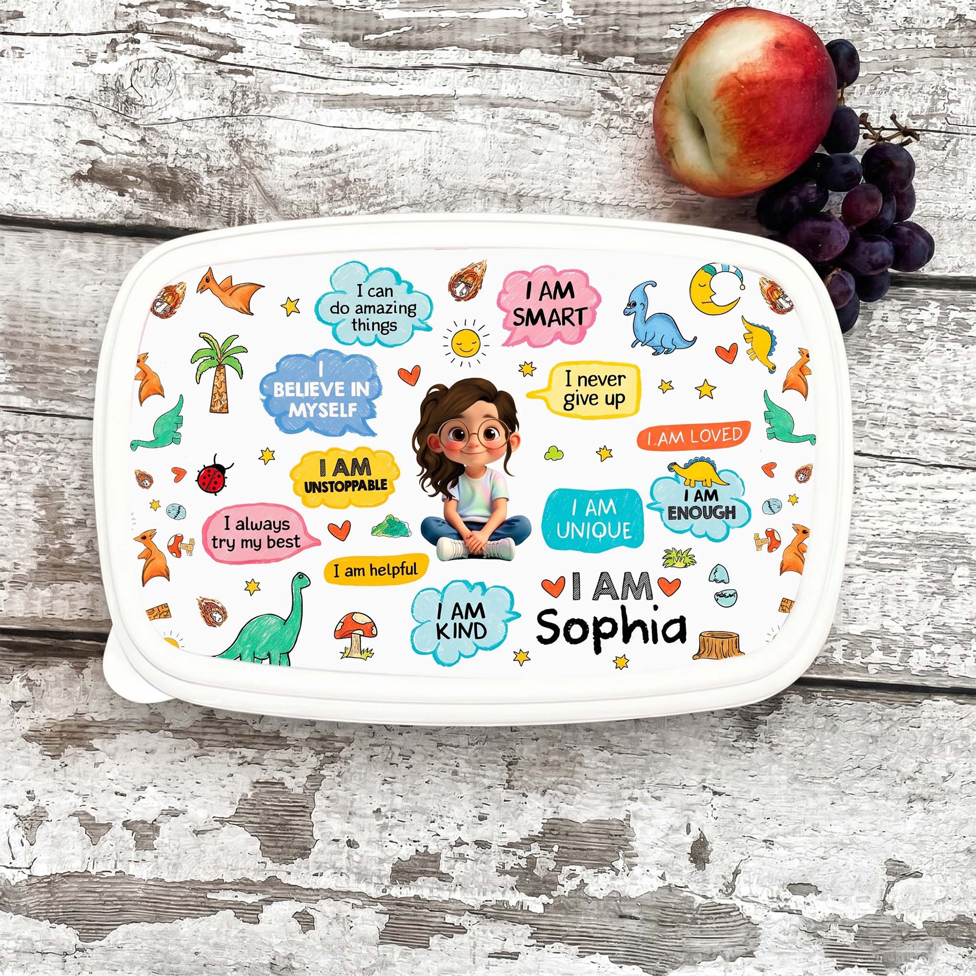 Personalized Kids Lunch Box Dinosaur Custom Name Gift for Girls Kid Lunch Box GradoCreations