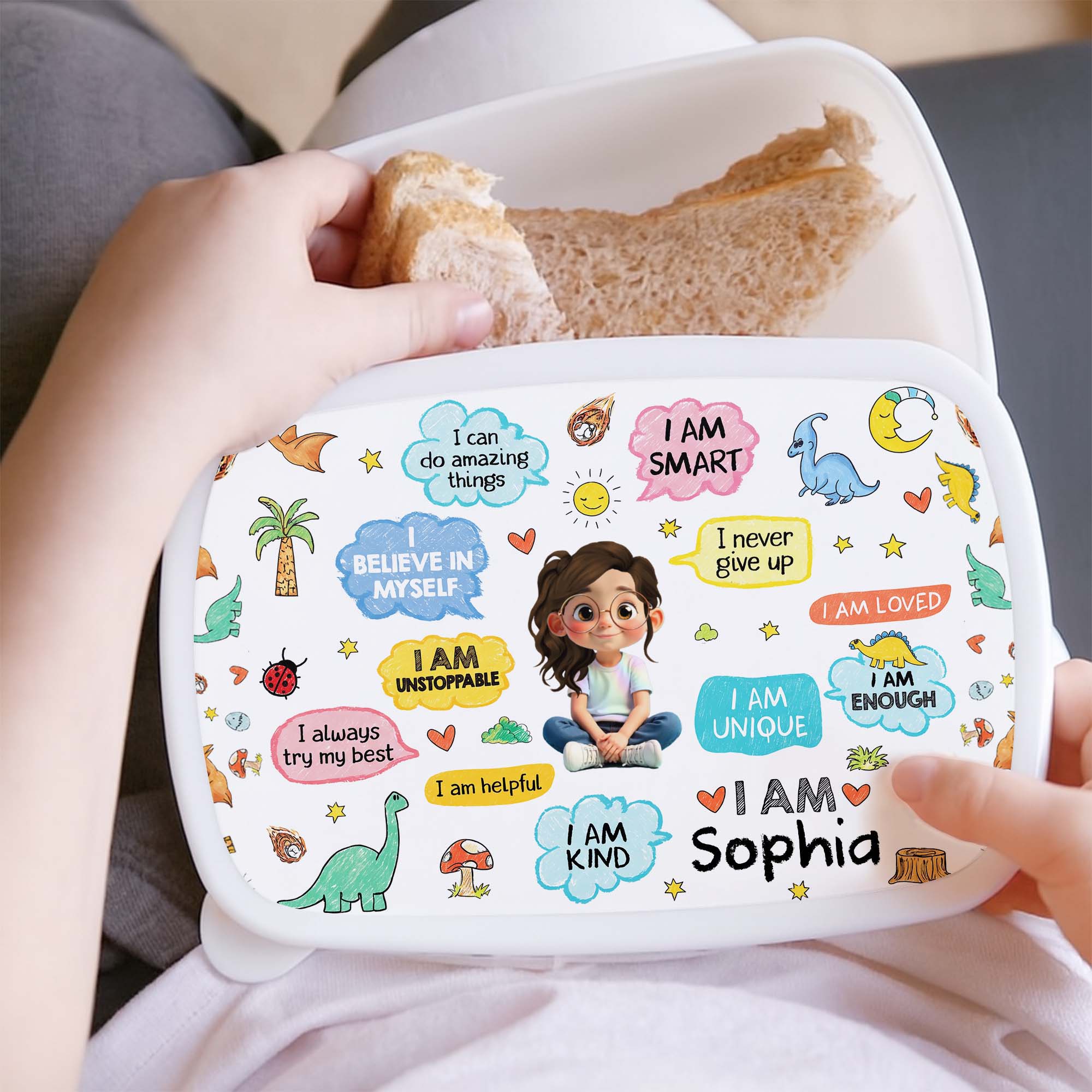 Personalized Kids Lunch Box Dinosaur Custom Name Gift for Girls Kid Lunch Box GradoCreations