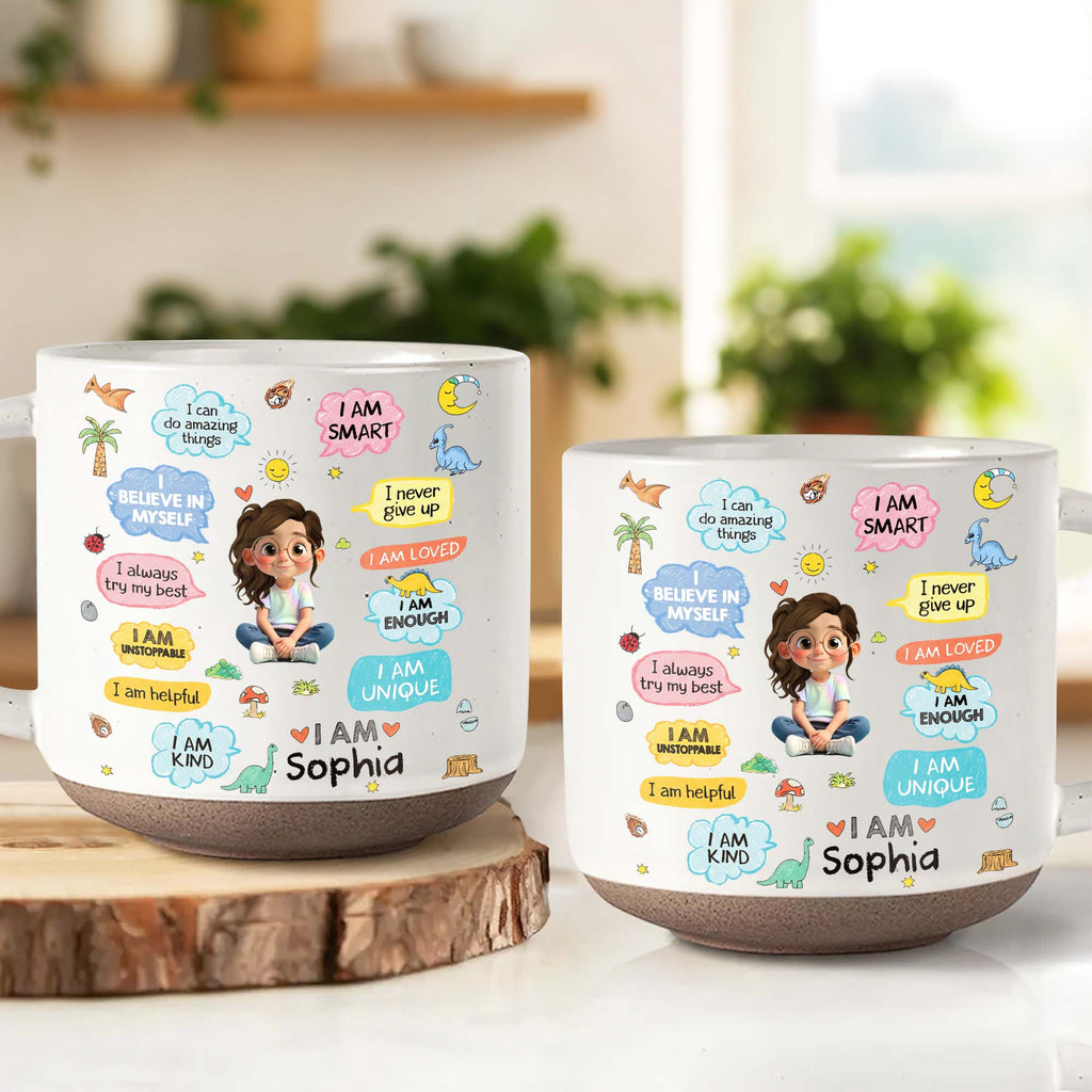 Personalized Dinosaur Affirmations Pottery Mug for Kids Gift Pottery Mug GradoCreations