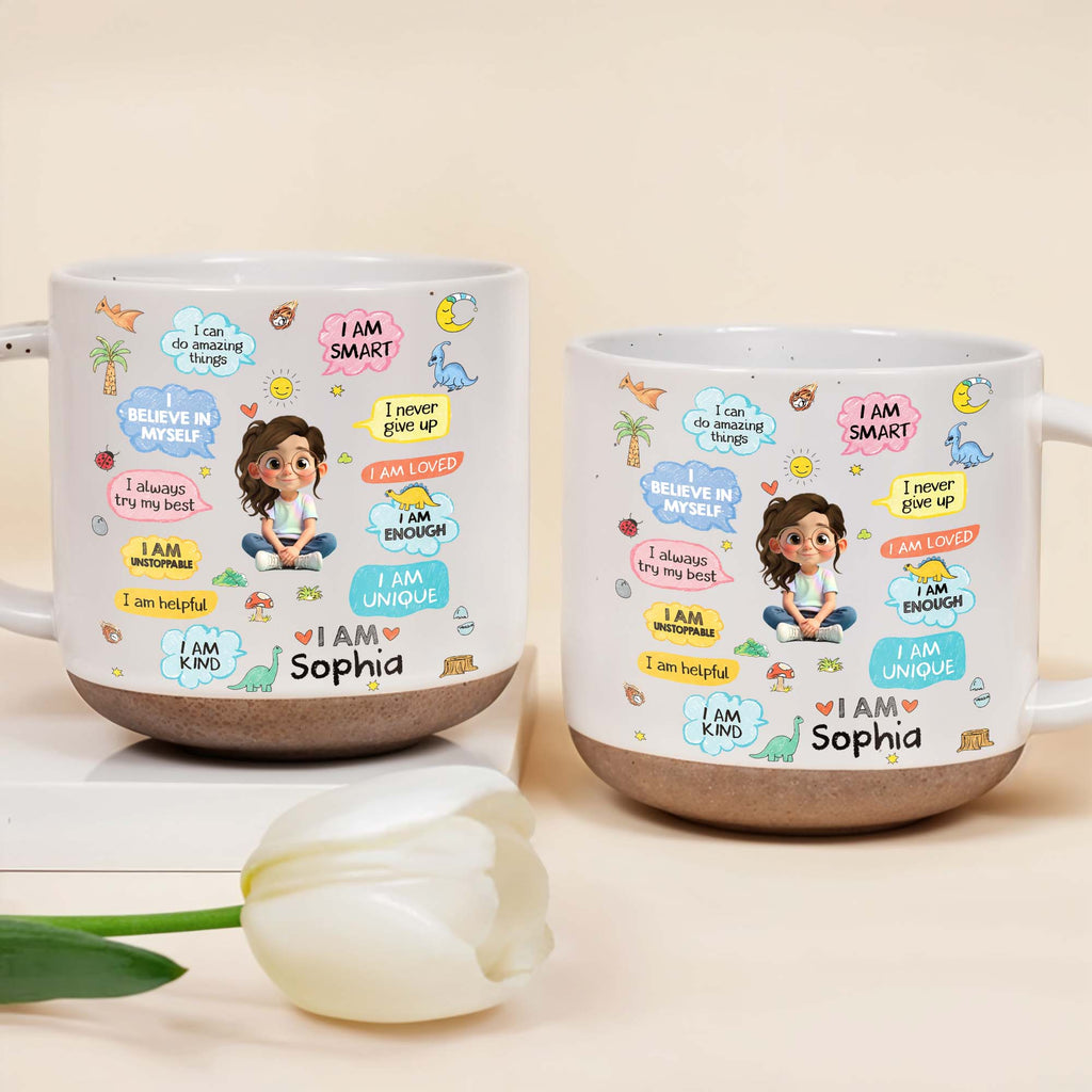Personalized Dinosaur Affirmations Pottery Mug for Kids Gift Pottery Mug GradoCreations