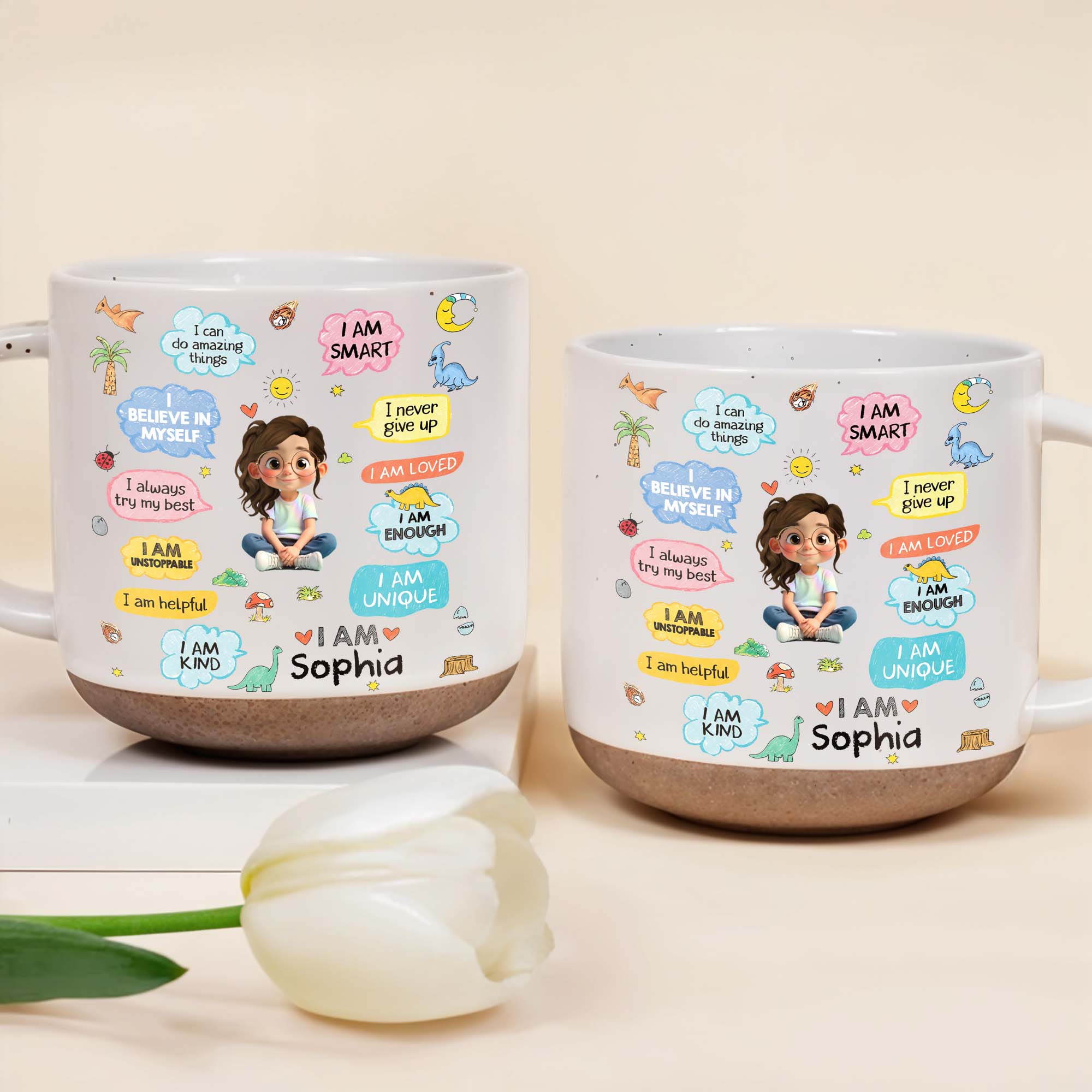 Personalized Dinosaur Affirmations Pottery Mug for Kids Gift Pottery Mug GradoCreations